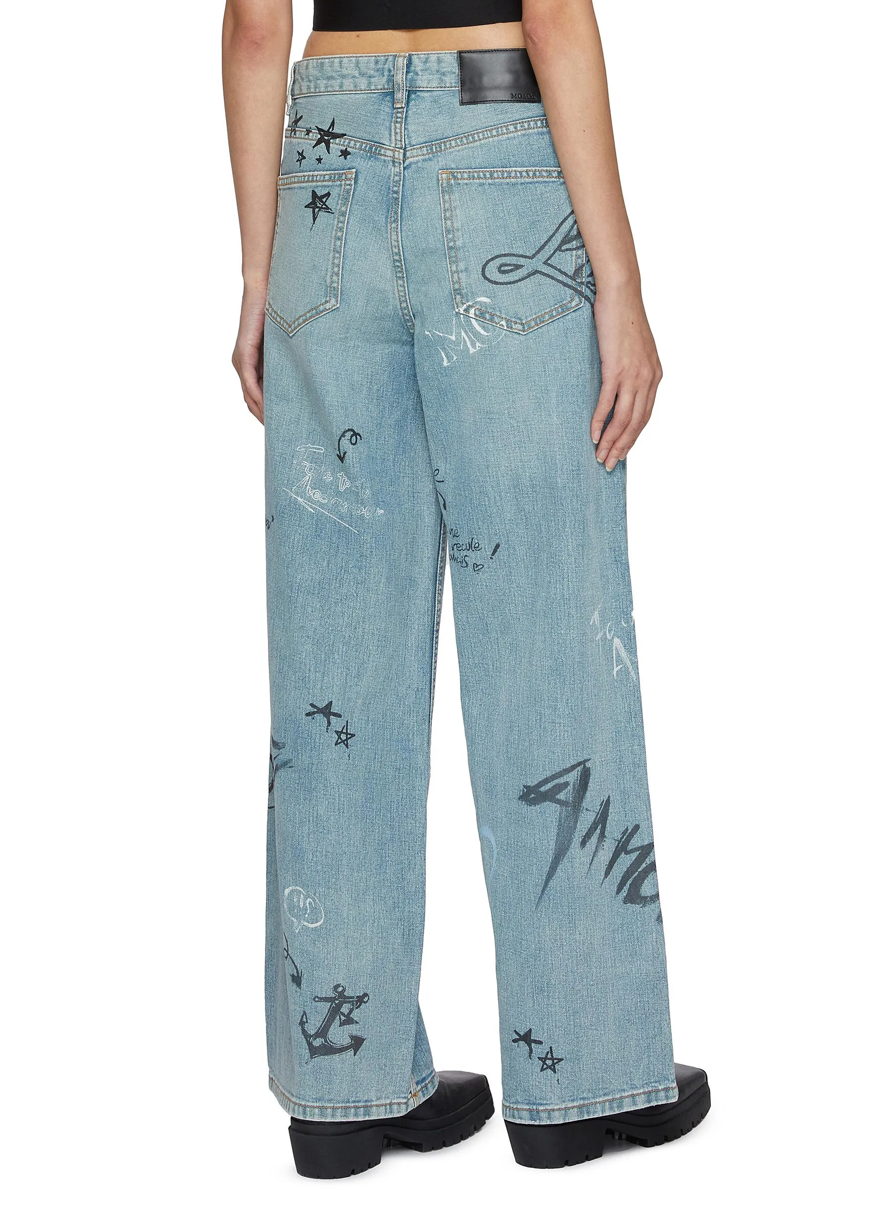 -----------MO&CO.  ---- ------------ ----Graffiti Print Medium Washed Denim Jeans --