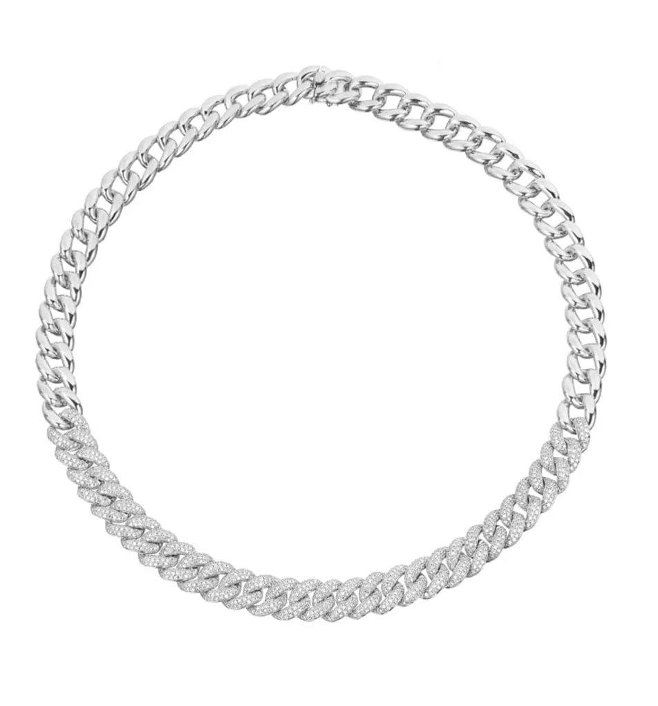 14K Gold Micro-Pave Diamond Cuban Link Necklace