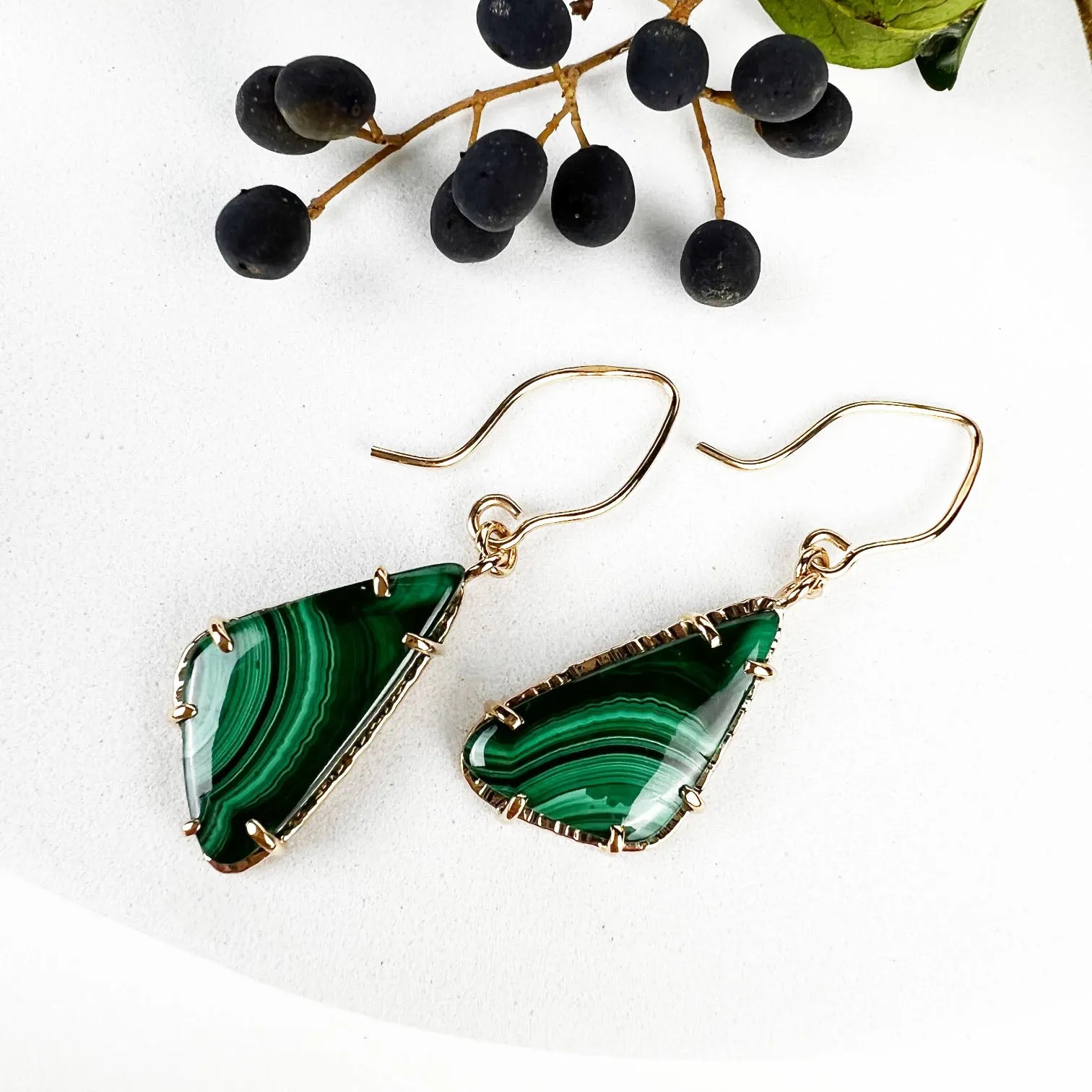 14k Malachite Point Earrings