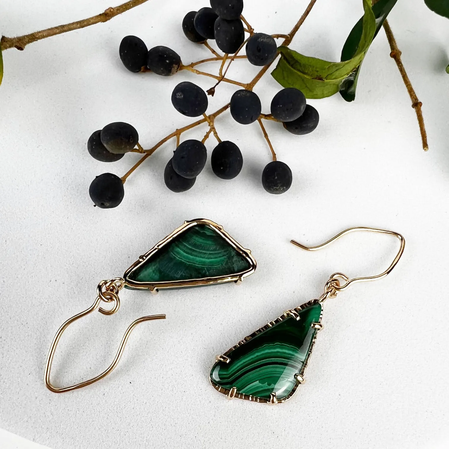 14k Malachite Point Earrings