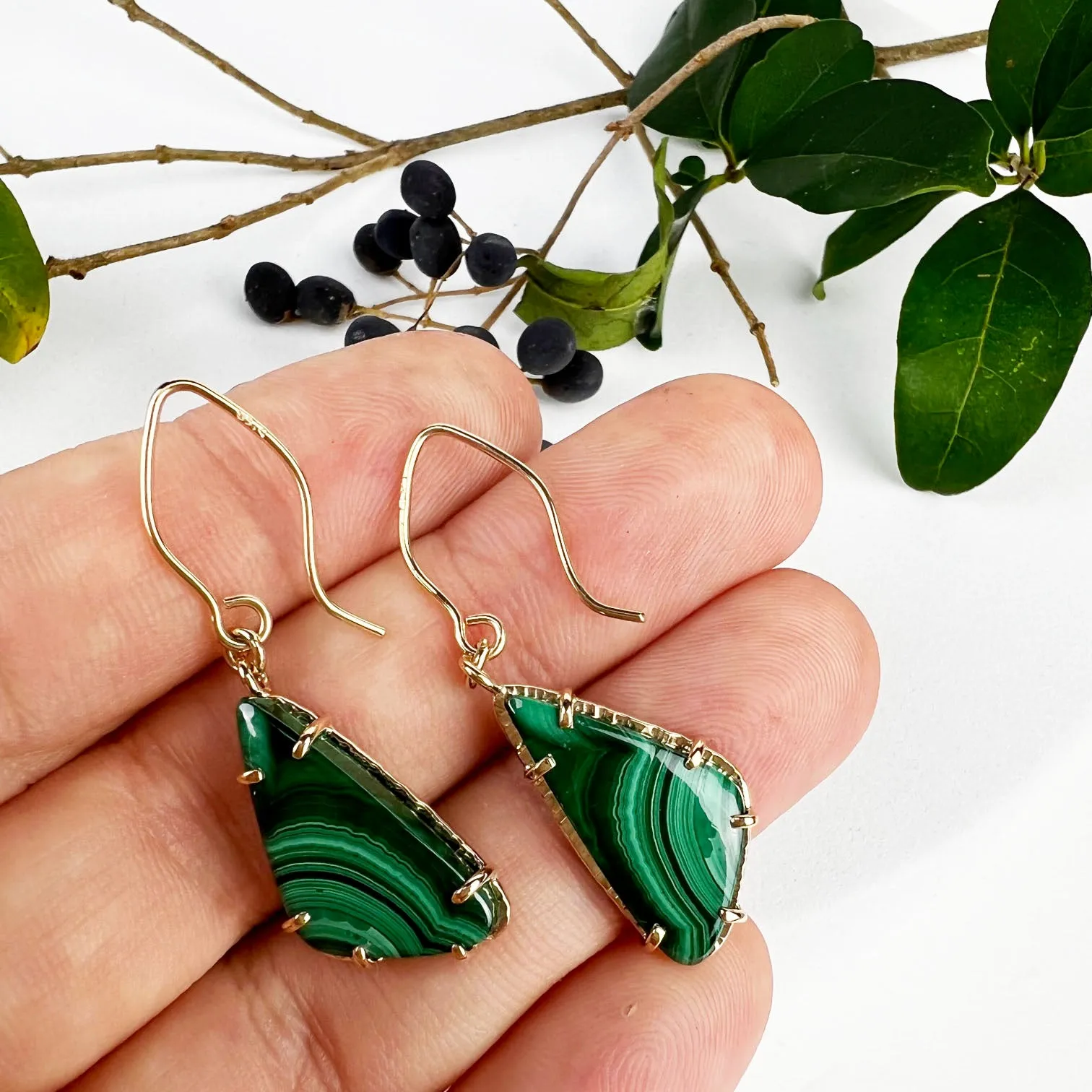 14k Malachite Point Earrings