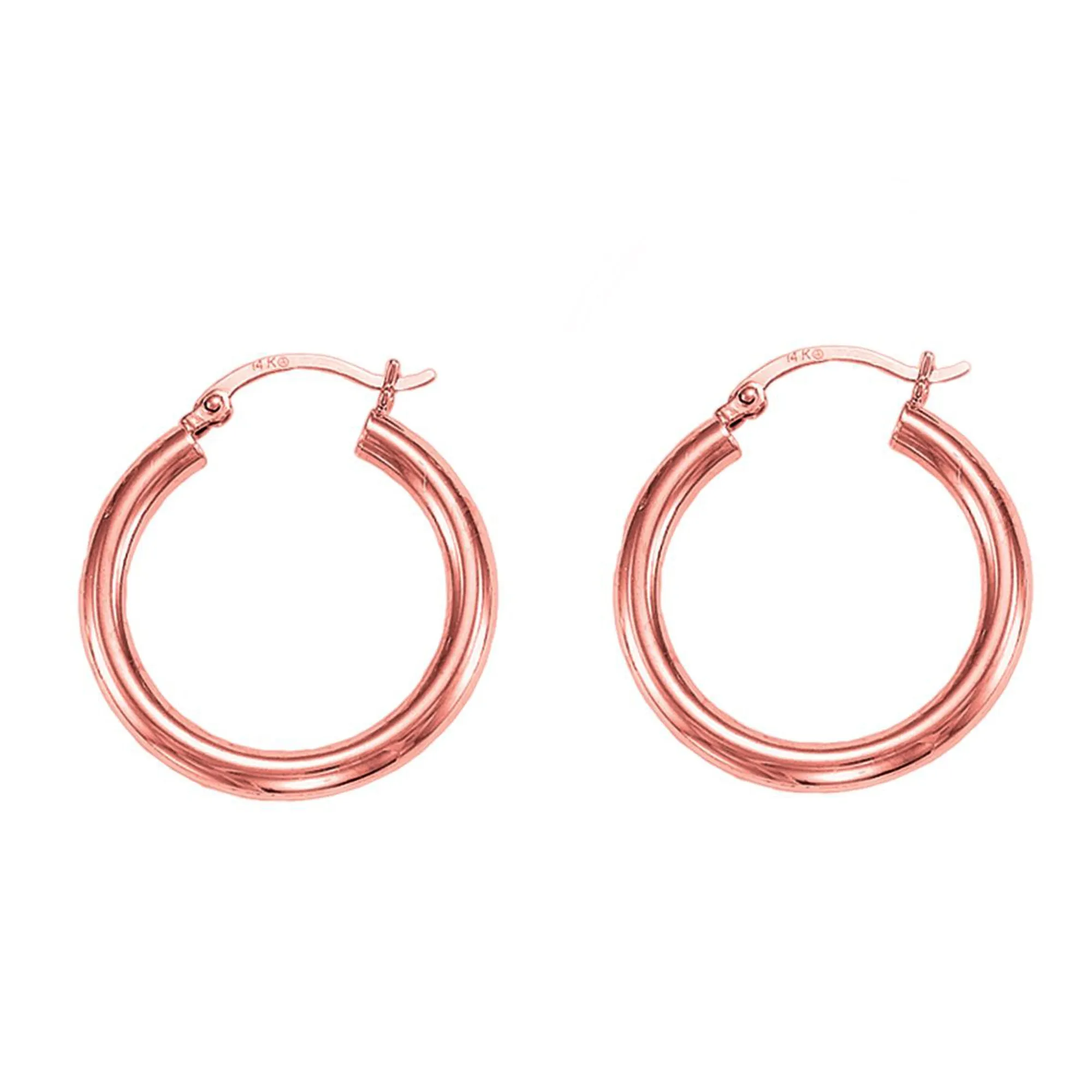 14k Rose Gold Polished Round Tube Hoop Earrings, Diameter 25mm