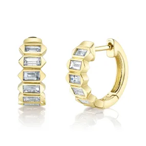 14K Yellow Gold 0.65 Carat Total Weight Baguette Diamond Huggie Earrings