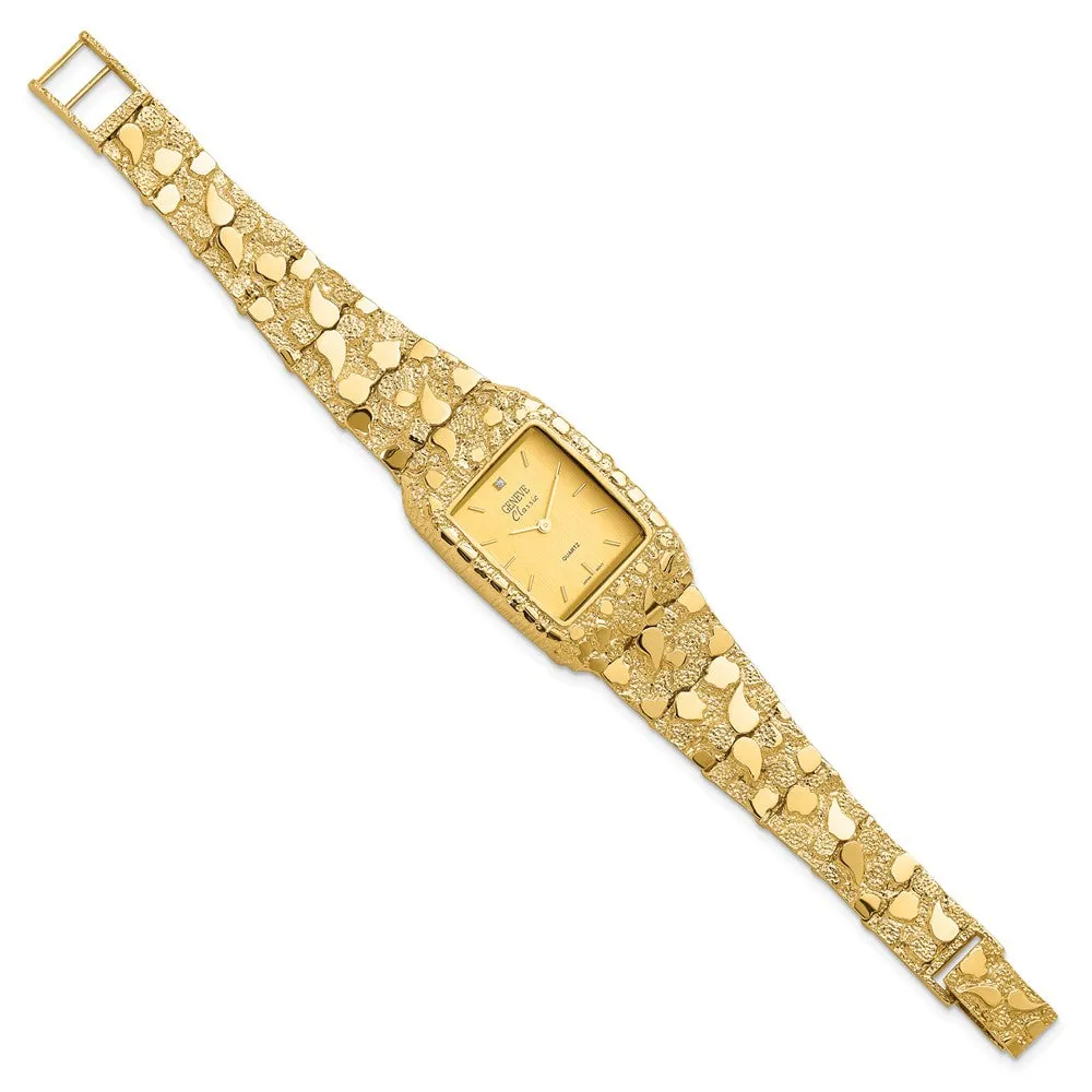 14k Yellow Gold Mens Mens Squared Champagne Solid Nugget Watch