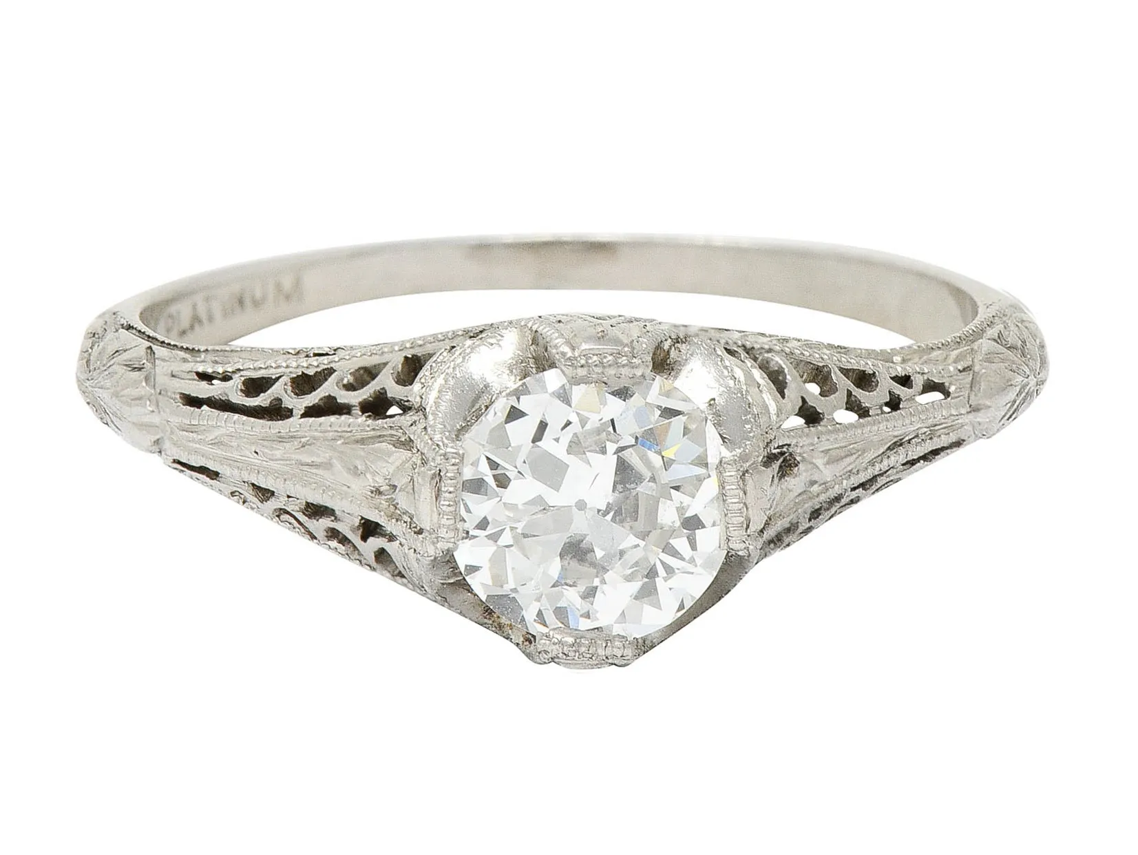 1915 Edwardian 0.63 CTW Diamond Platinum Filigree Engagement Ring