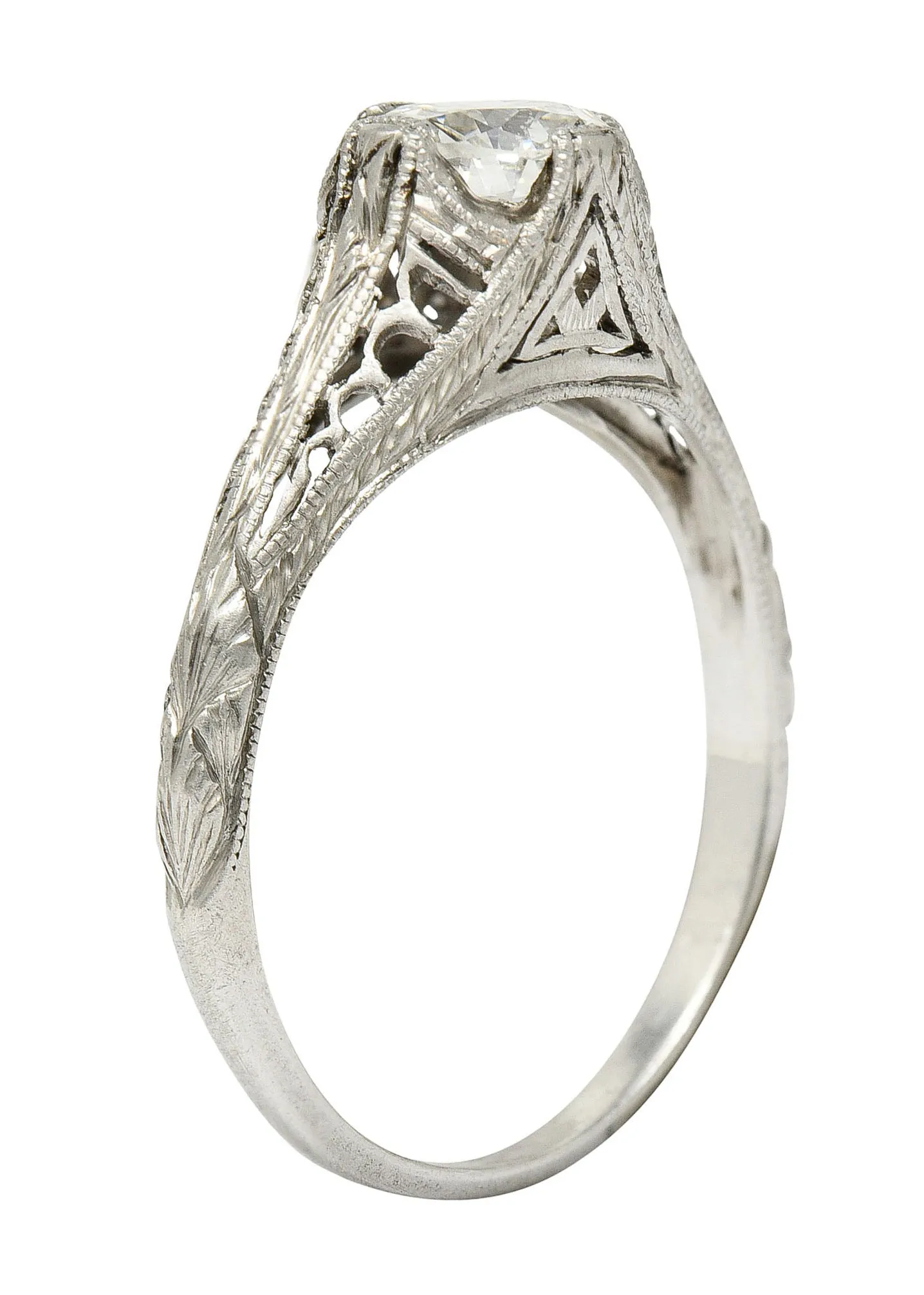 1915 Edwardian 0.63 CTW Diamond Platinum Filigree Engagement Ring