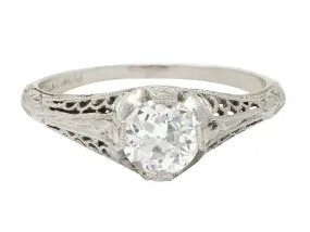 1915 Edwardian 0.63 CTW Diamond Platinum Filigree Engagement Ring