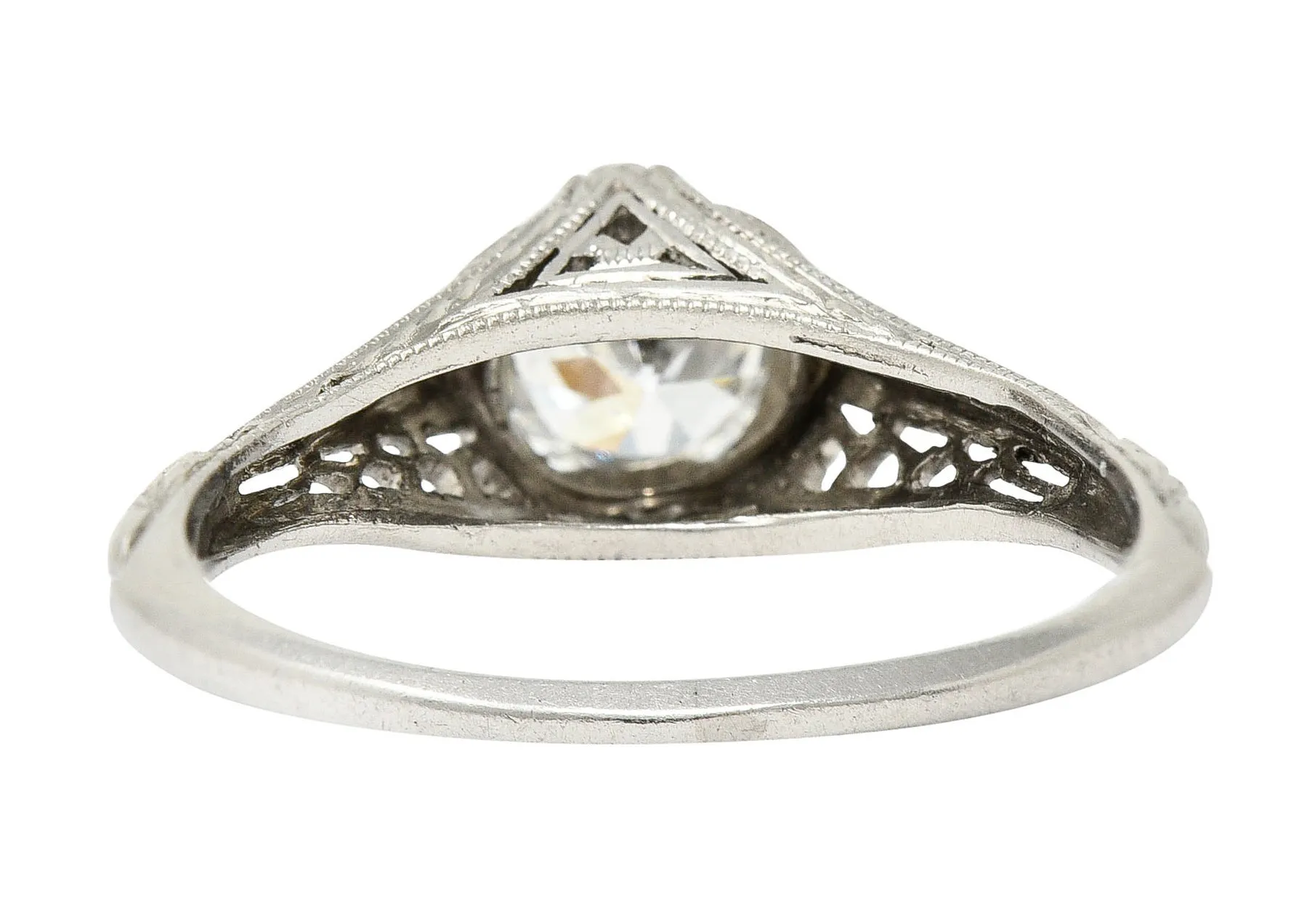 1915 Edwardian 0.63 CTW Diamond Platinum Filigree Engagement Ring