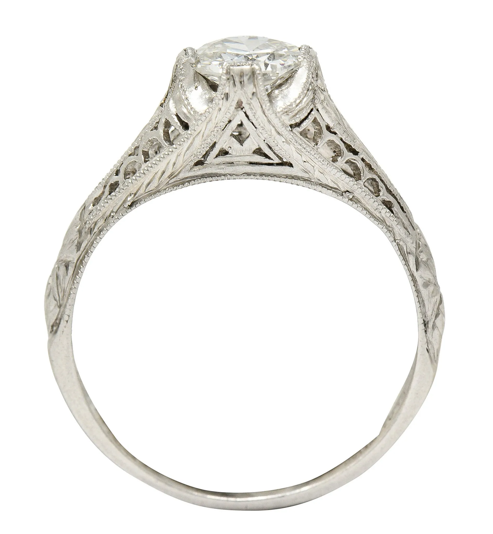 1915 Edwardian 0.63 CTW Diamond Platinum Filigree Engagement Ring