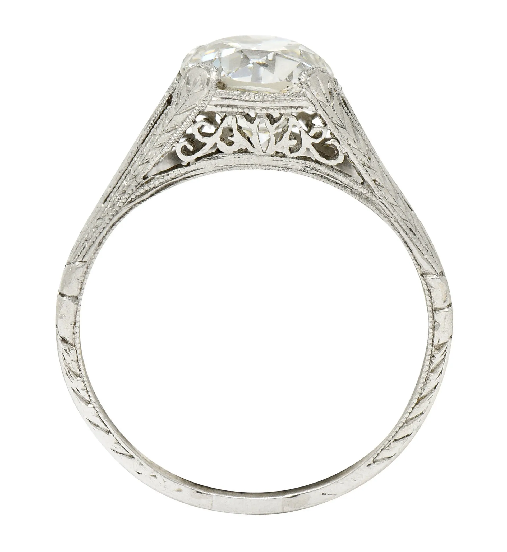 1922 Art Deco 1.79 CTW Diamond Platinum Scrolled Lotus Antique Engagement Ring