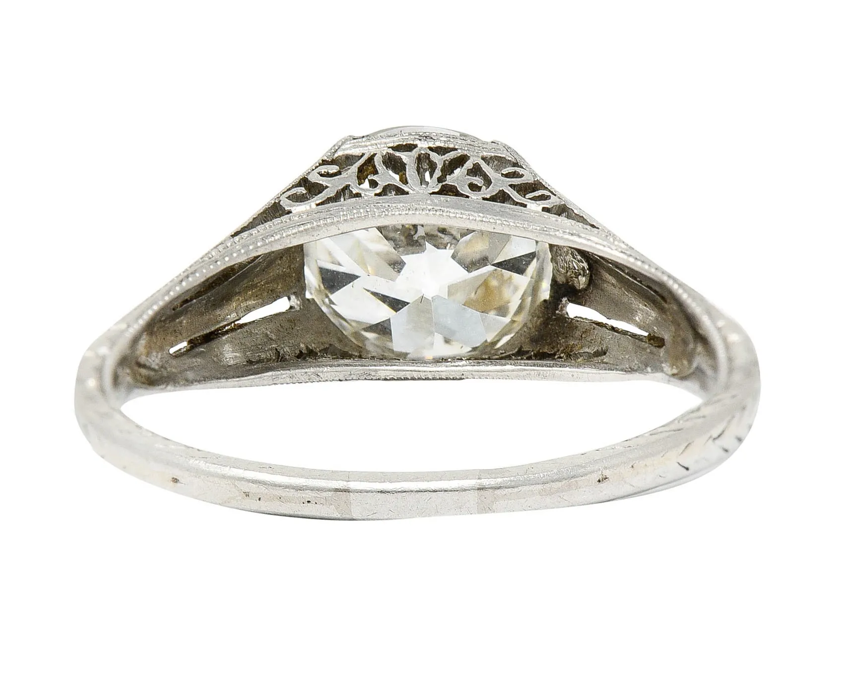 1922 Art Deco 1.79 CTW Diamond Platinum Scrolled Lotus Antique Engagement Ring