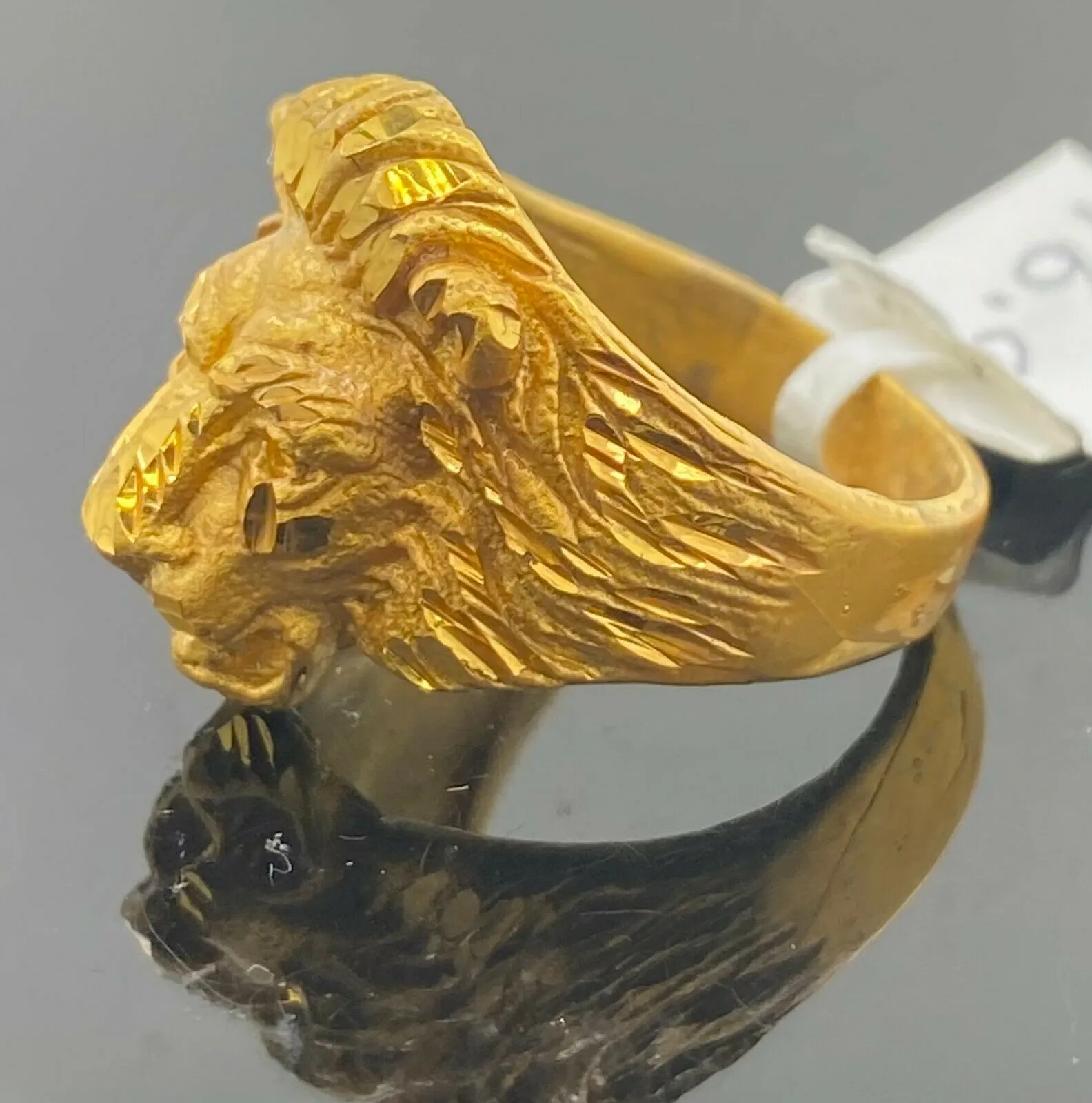 22k Ring Solid Gold ELEGANT Charm Mens Lion Band SIZE 5.50 RESIZABLE r2198