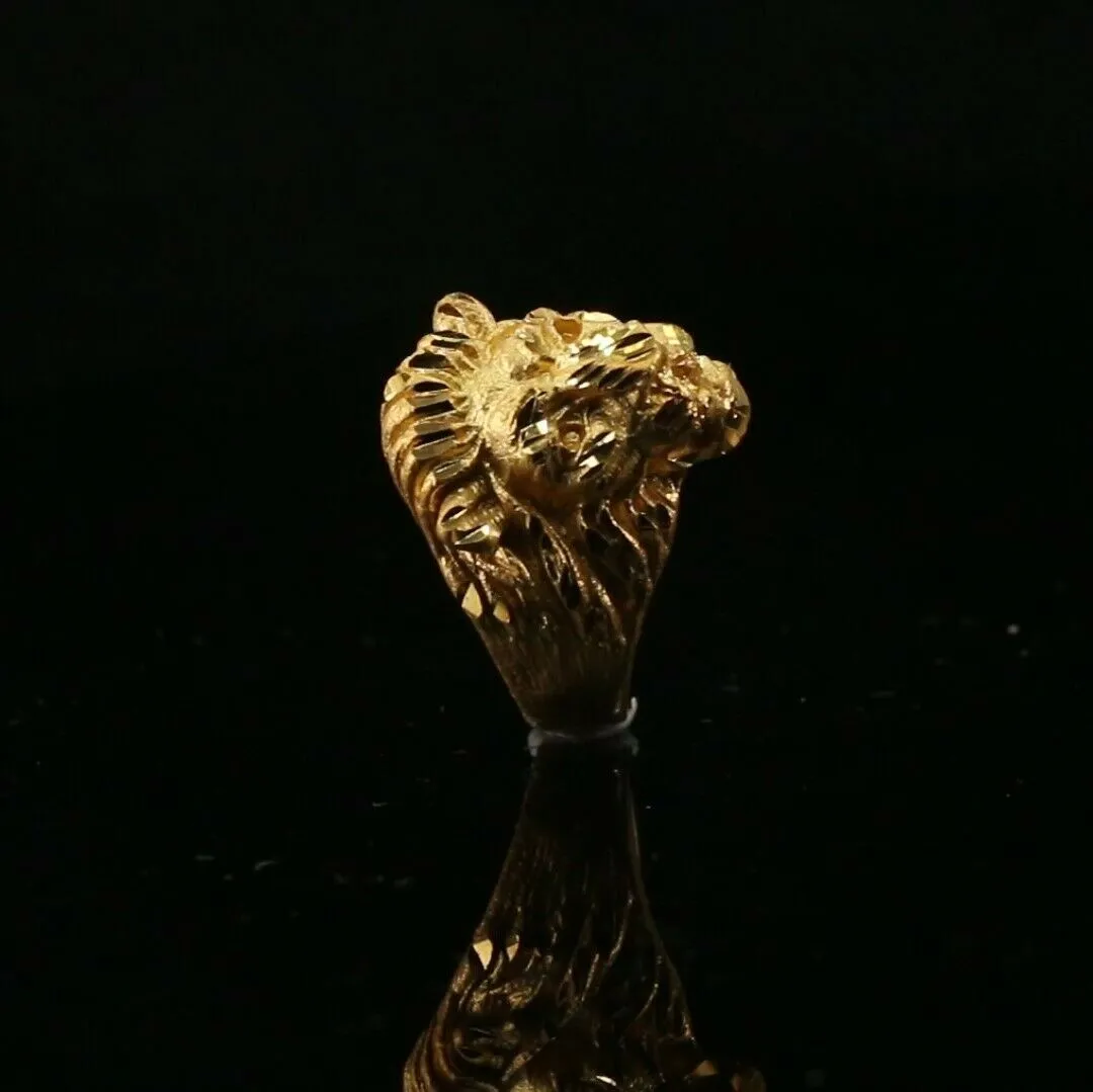 22k Ring Solid Gold ELEGANT Charm Mens Lion Band SIZE 5.50 RESIZABLE r2198