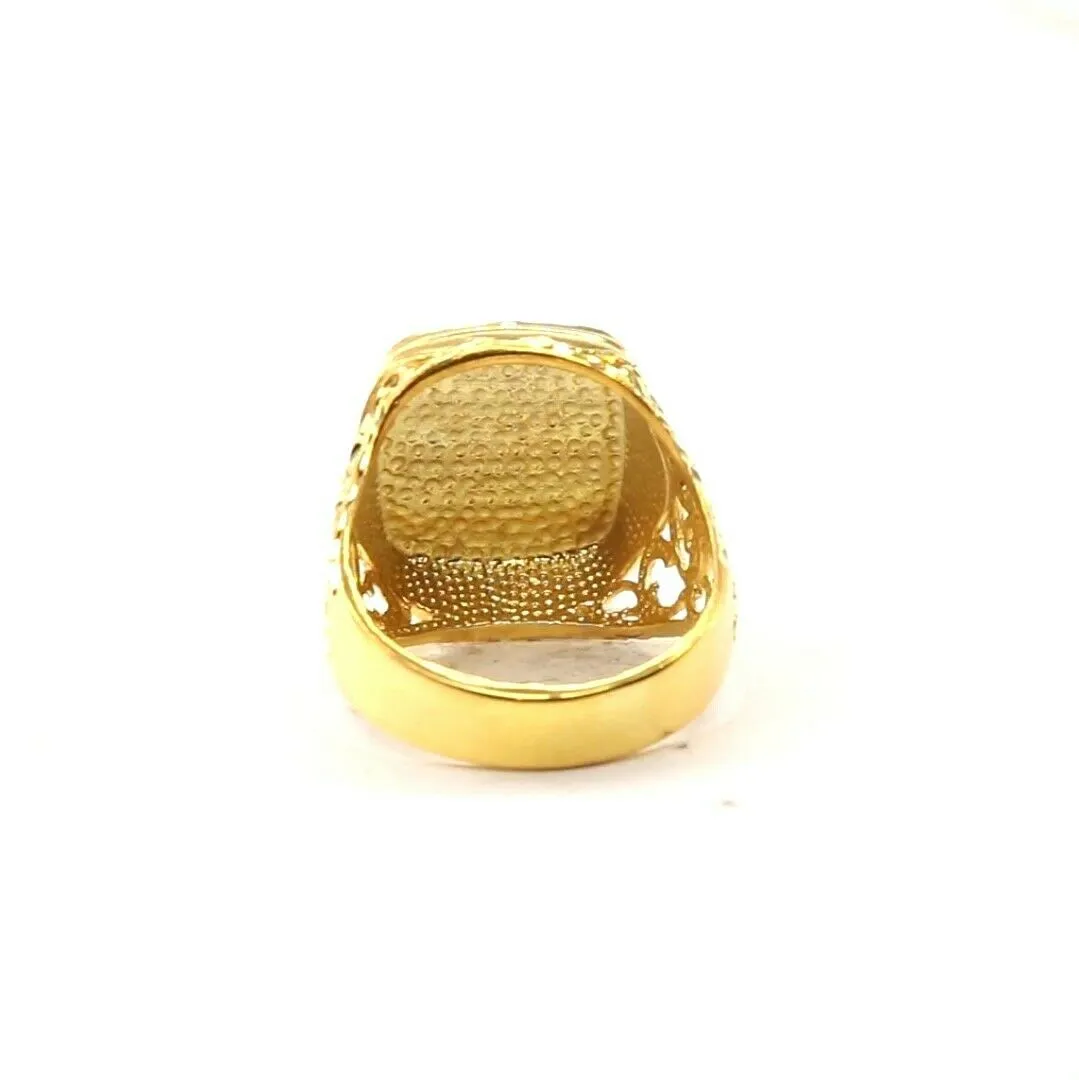 22k Ring Solid Gold Elegant Square Mens Diamond Cut Ring Size R2064 mon