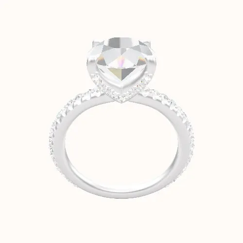 3/4 Pave Engagement Ring With Pave V Prong Head