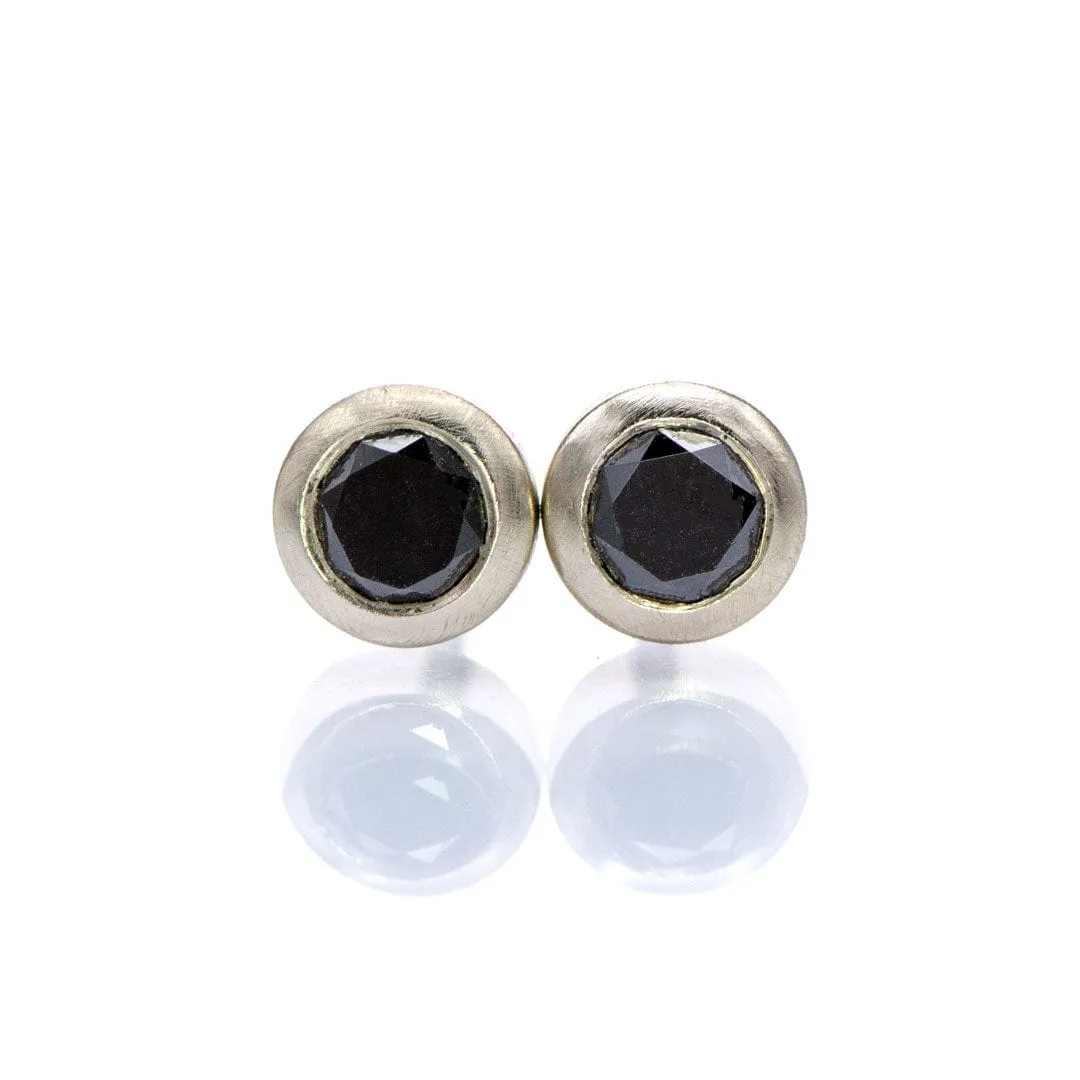 3mm Round Black Diamonds Martini Bezel 10k White Gold Stud Earrings, Ready to Ship