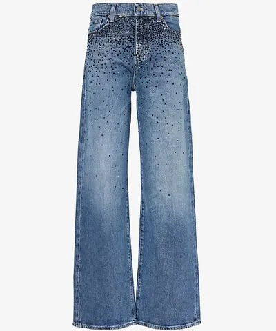 7 For All Mankind Womens Candy Low Slung crystal-embellishment wide-leg high-rise stretch-denim jeans