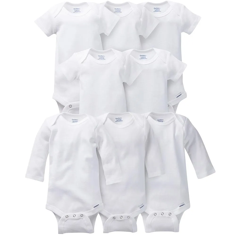 8-Pack White Short & Long Sleeve Onesies Bodysuit Set