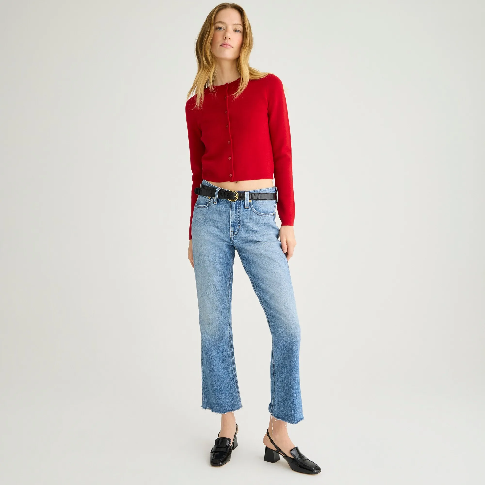 9" demi-boot crop jean in Ruby wash