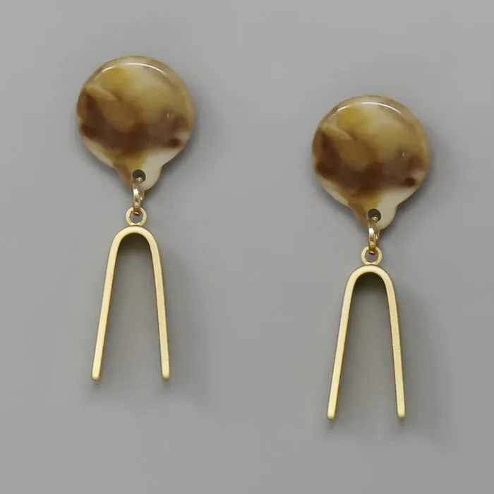 Acetate Disc Top Metal Drop Earrings