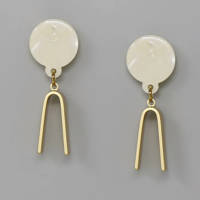 Acetate Disc Top Metal Drop Earrings