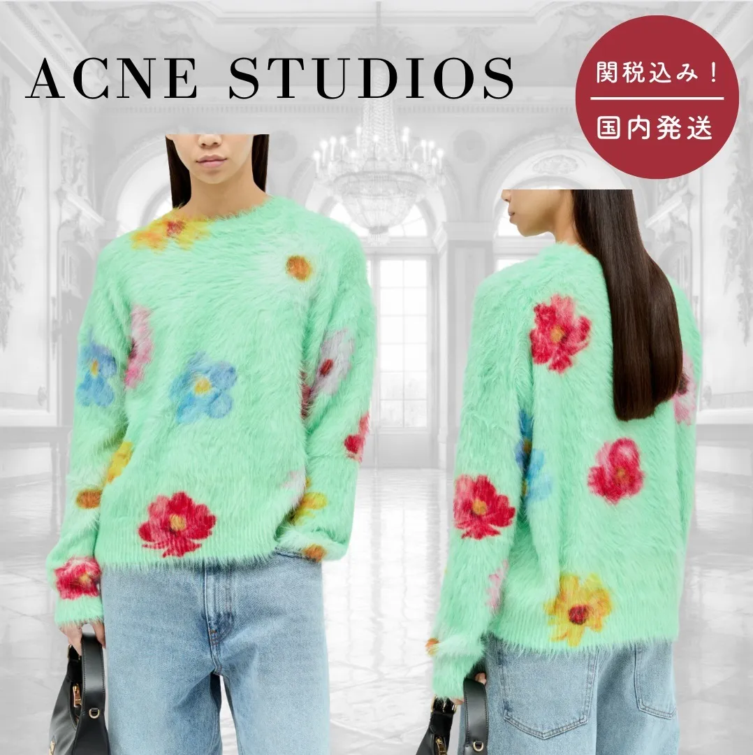 Acne Studios  |Crew Neck Flower Patterns Nylon Long Sleeves