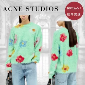 Acne Studios  |Crew Neck Flower Patterns Nylon Long Sleeves