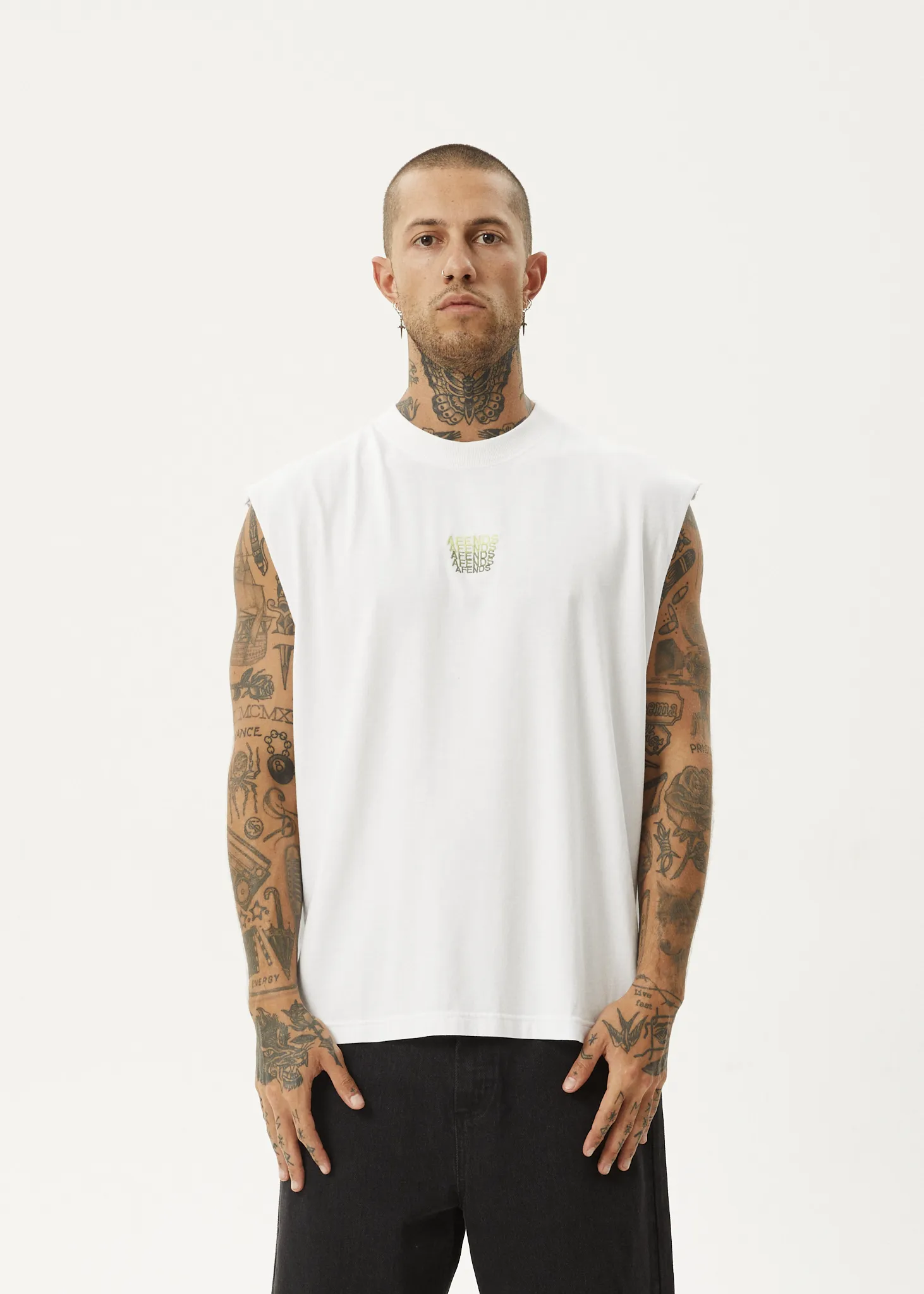 AFENDS Mens Repeat - Sleeveless Tee - White