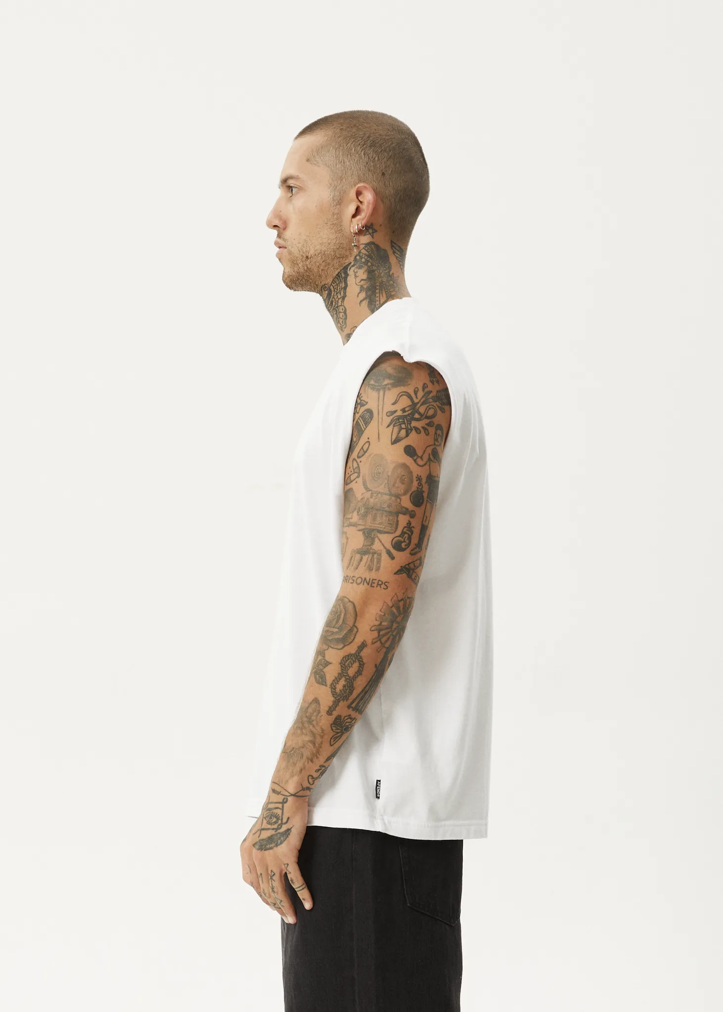 AFENDS Mens Repeat - Sleeveless Tee - White