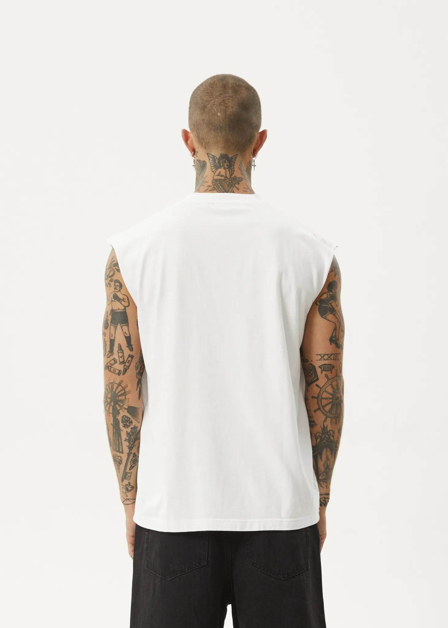 AFENDS Mens Repeat - Sleeveless Tee - White