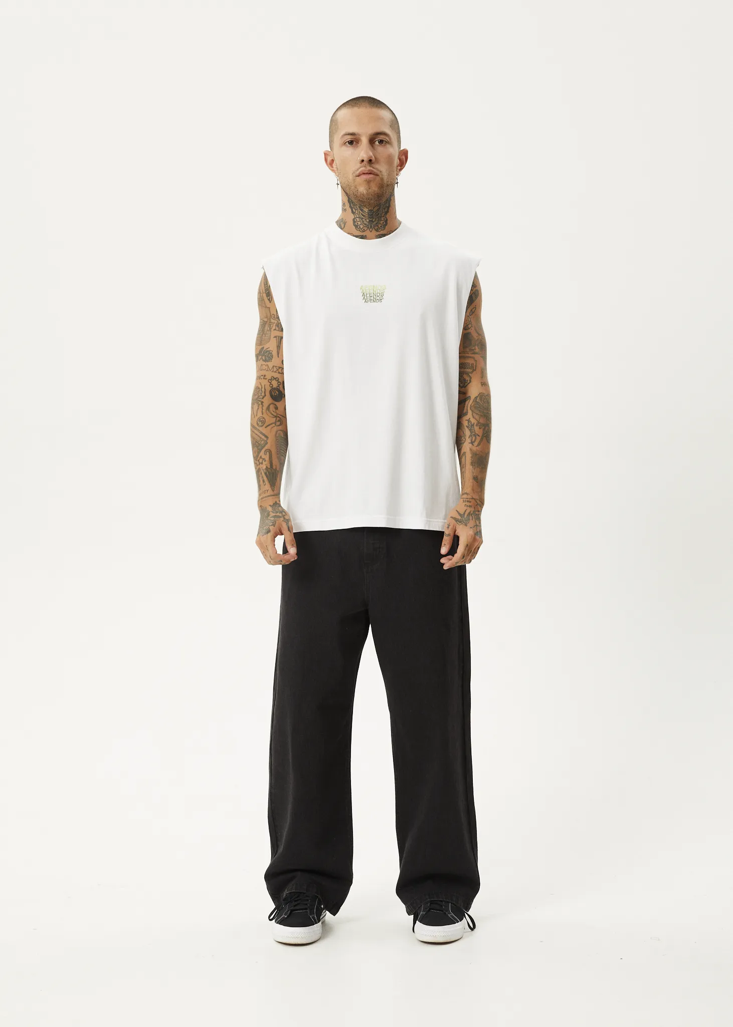 AFENDS Mens Repeat - Sleeveless Tee - White