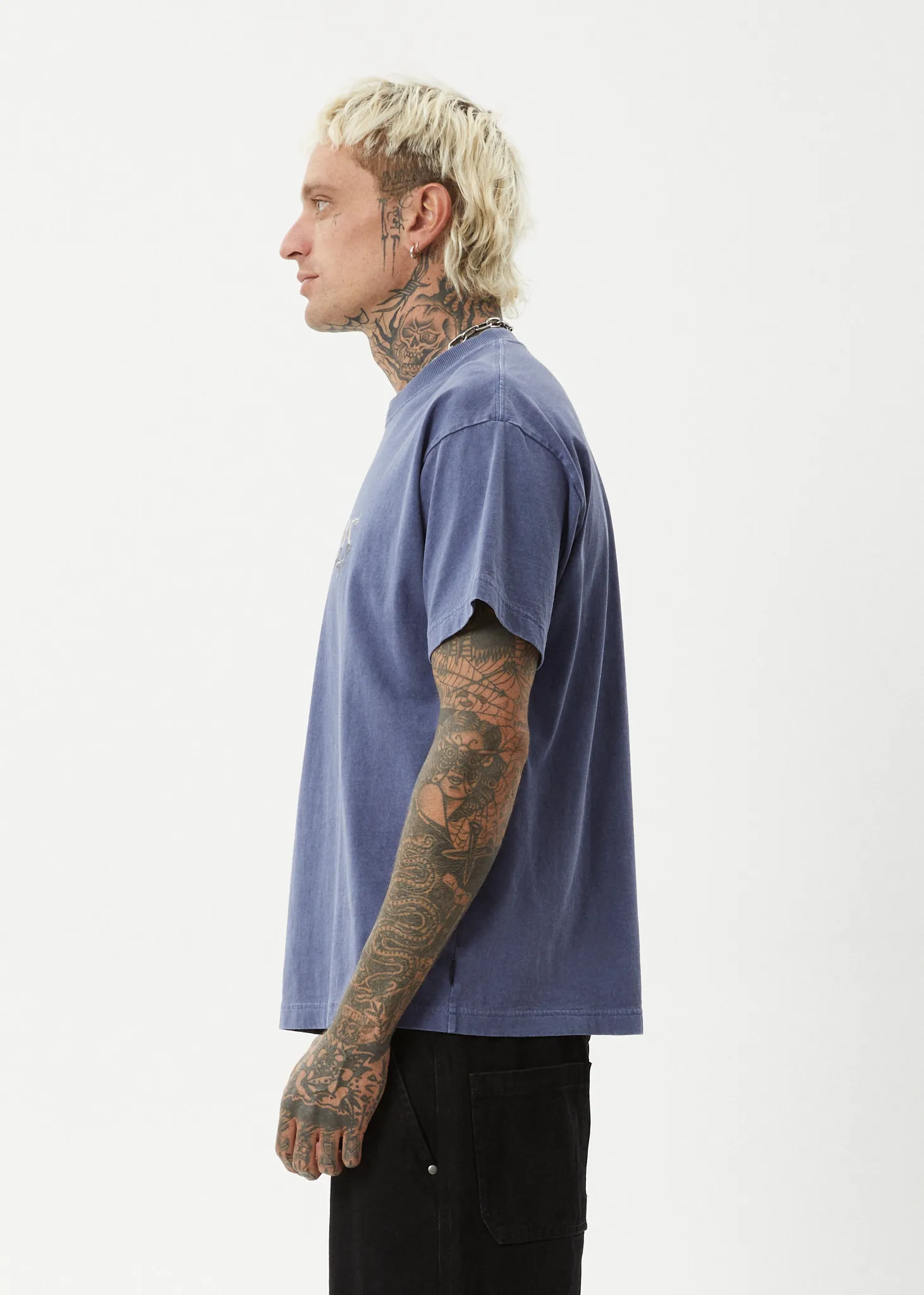 AFENDS Mens Scorched - Heavy Boxy Fit Tee - Washed Marlin