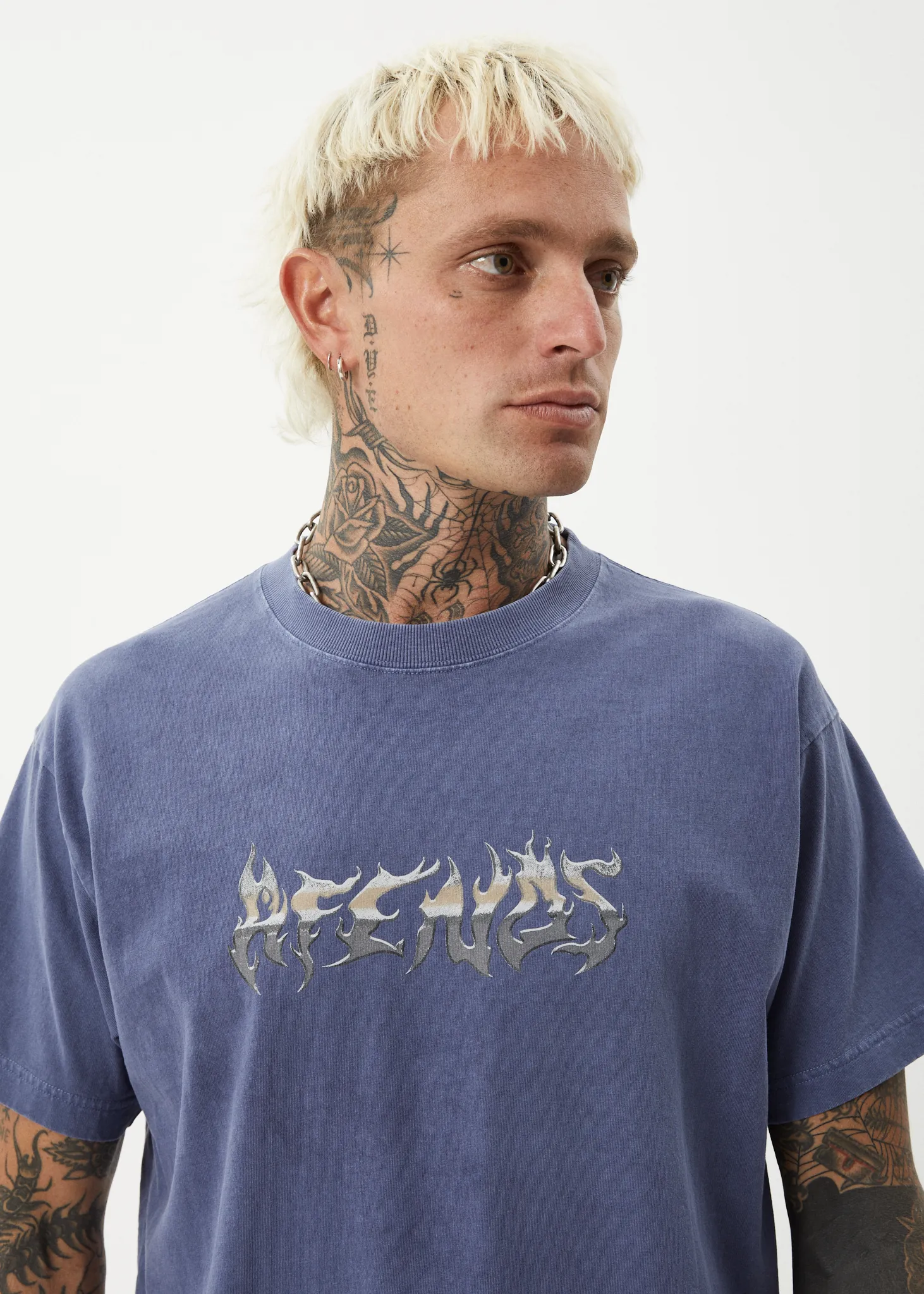 AFENDS Mens Scorched - Heavy Boxy Fit Tee - Washed Marlin