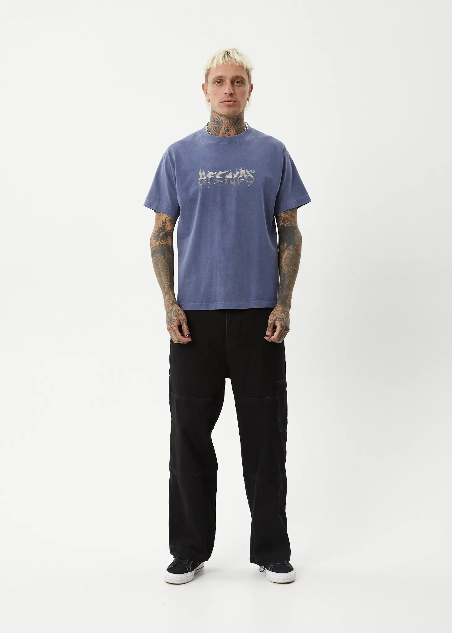 AFENDS Mens Scorched - Heavy Boxy Fit Tee - Washed Marlin