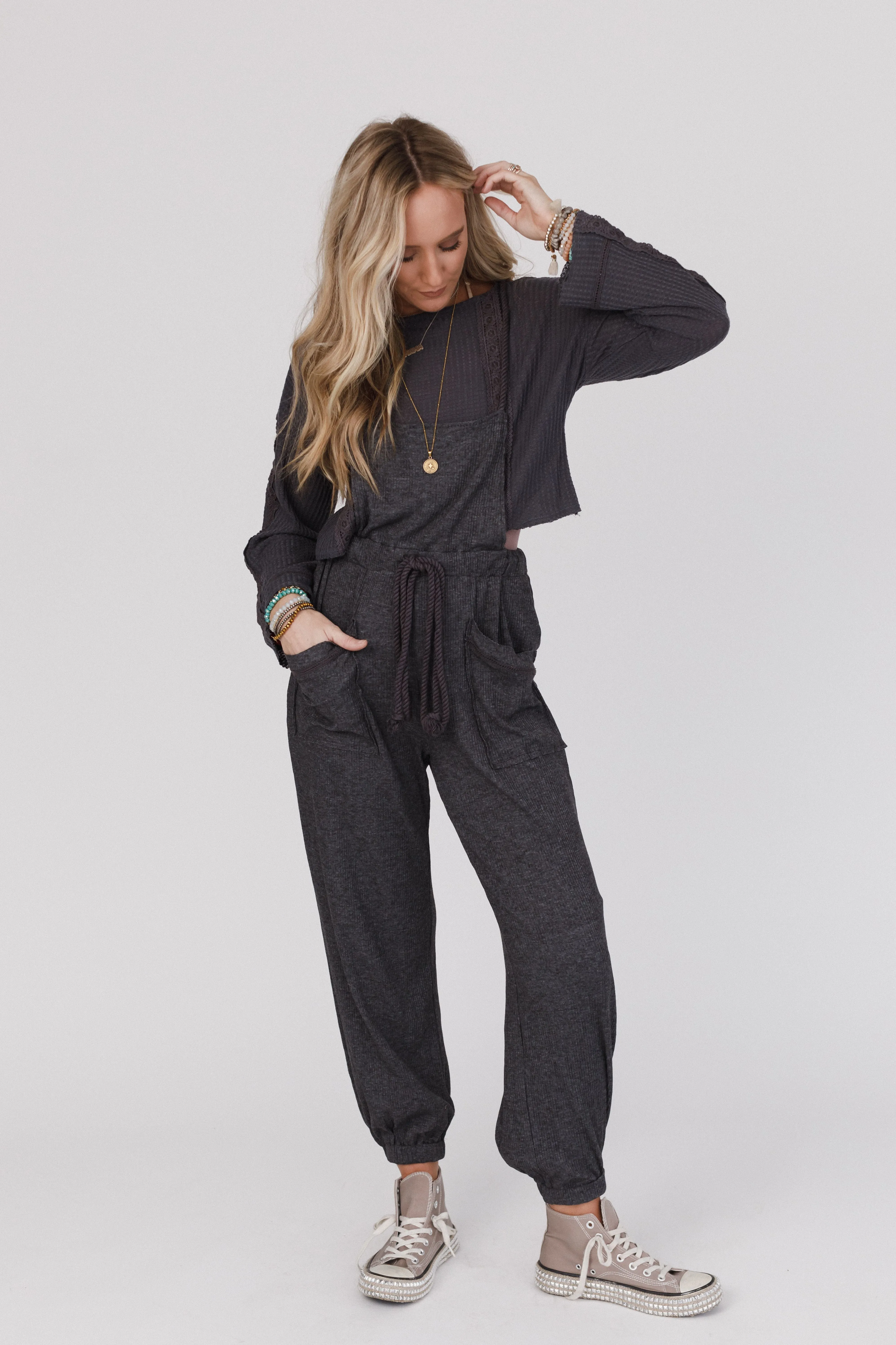 All In Together Jumpsuit And Top Set - Charcoal