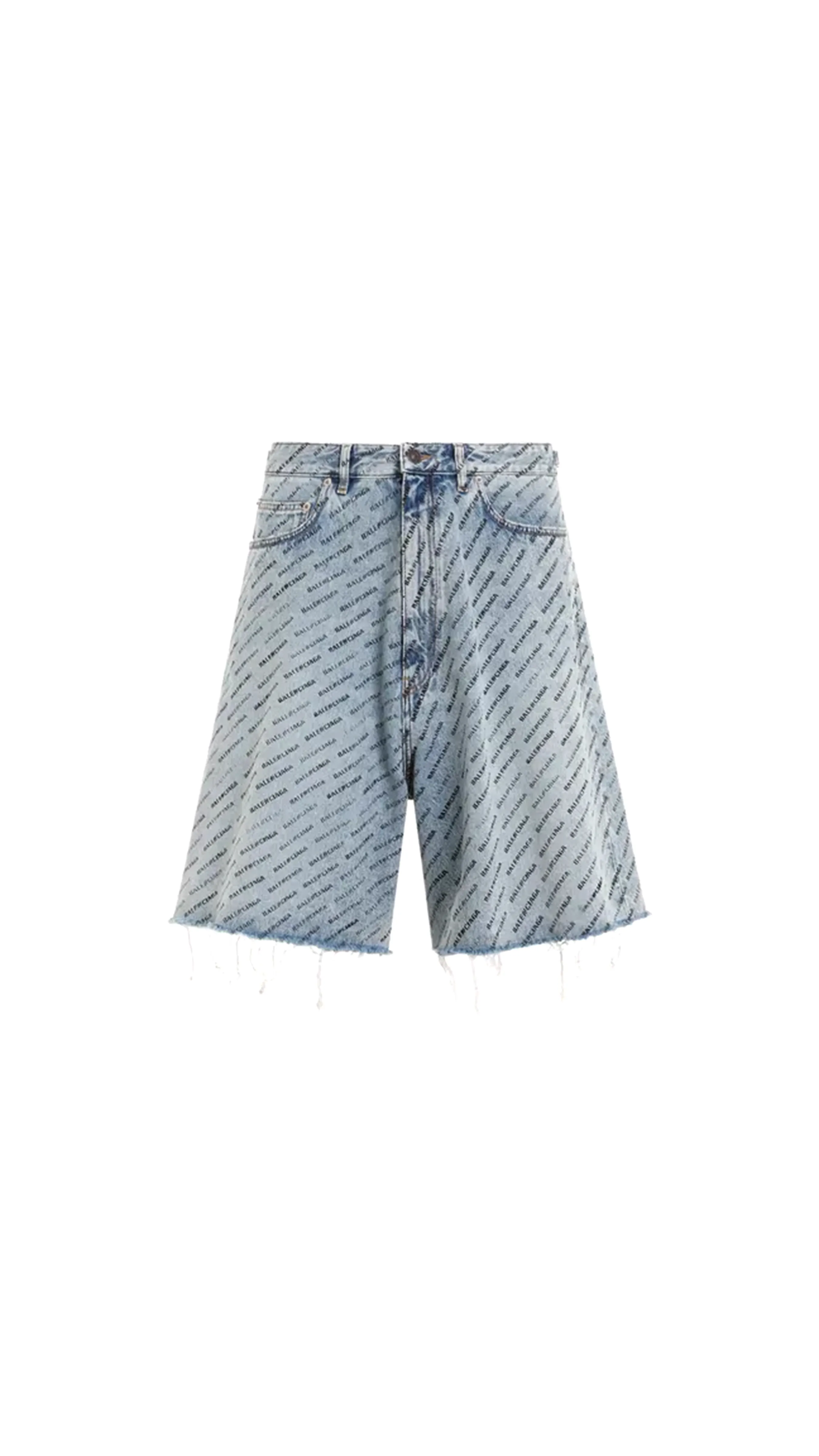 All Over Logo Denim Skater Shorts - Denim