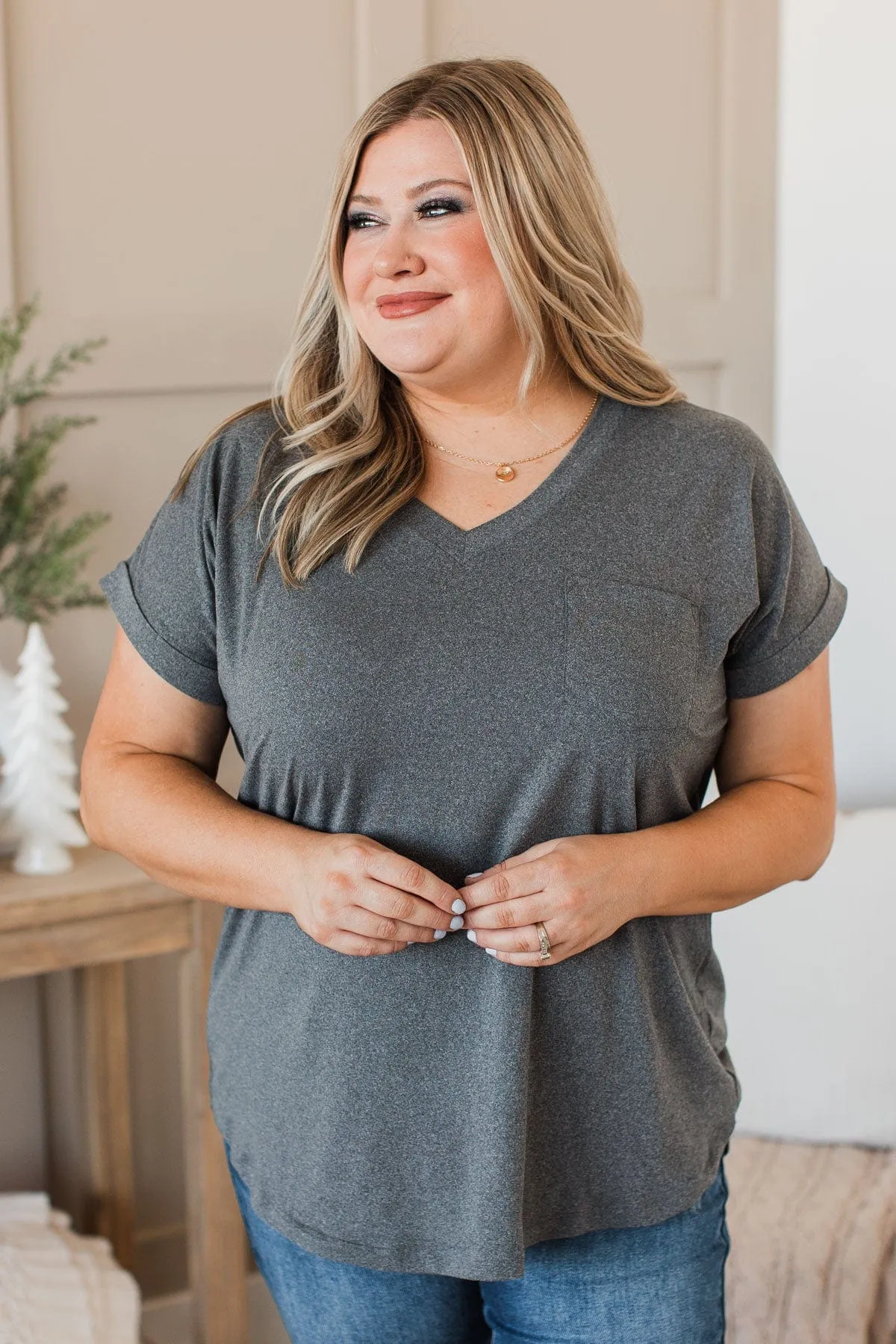 All The Best Short Sleeve Top- Charcoal