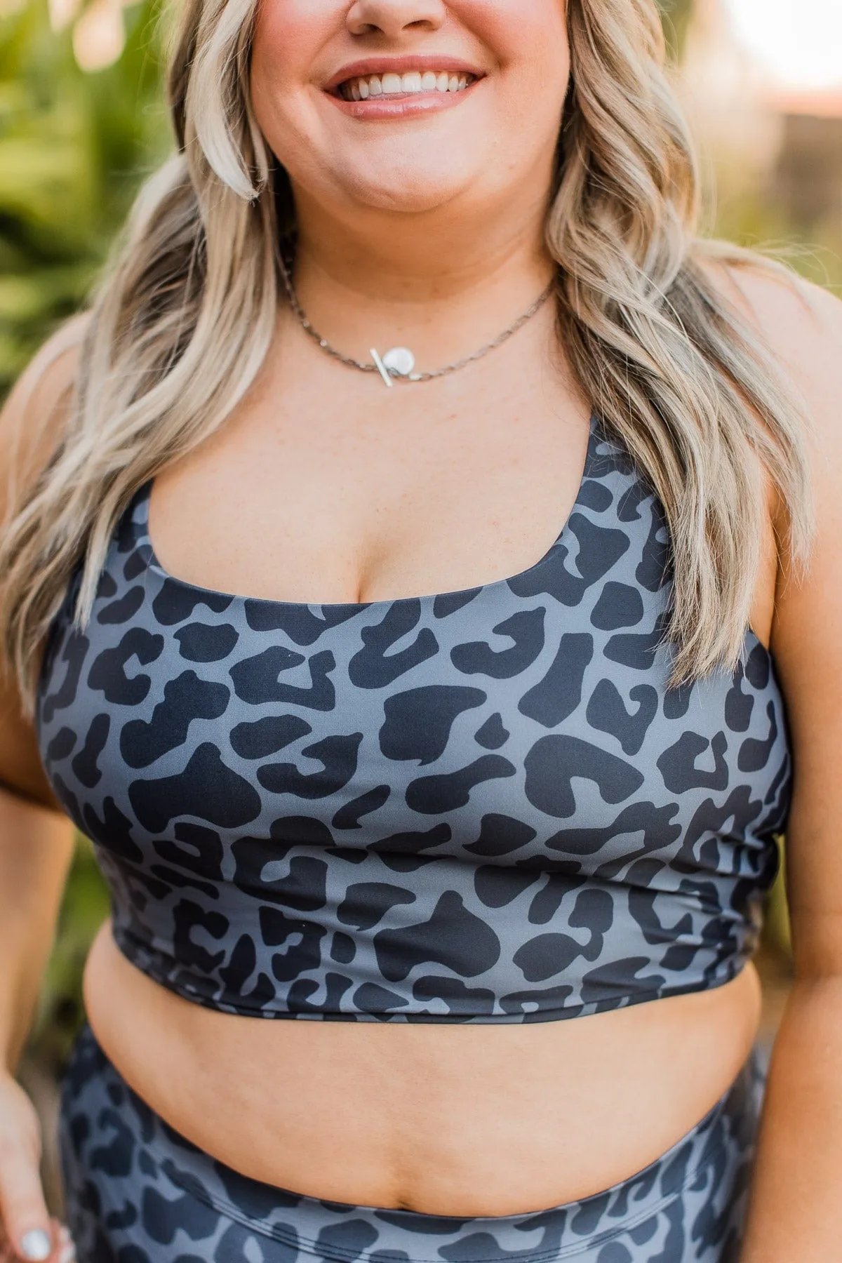 Along The Boardwalk Swim Top- Charcoal Leopard