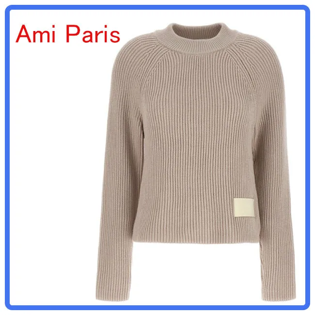 AMI PARIS  |Crew Neck Wool Long Sleeves Plain Cotton Elegant Style Logo