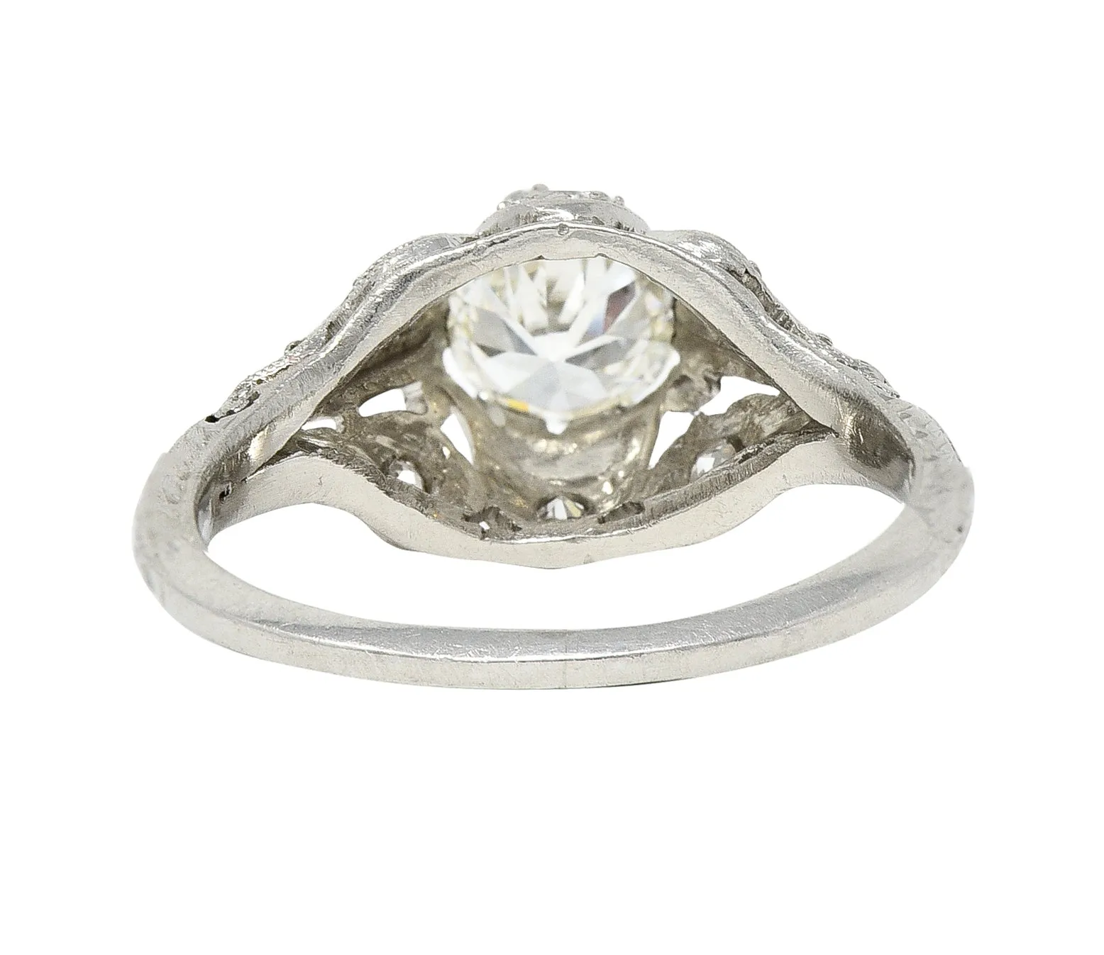 Art Deco 0.75 CTW Old European Cut Diamond Platinum Swirling Foliate Engagement Ring