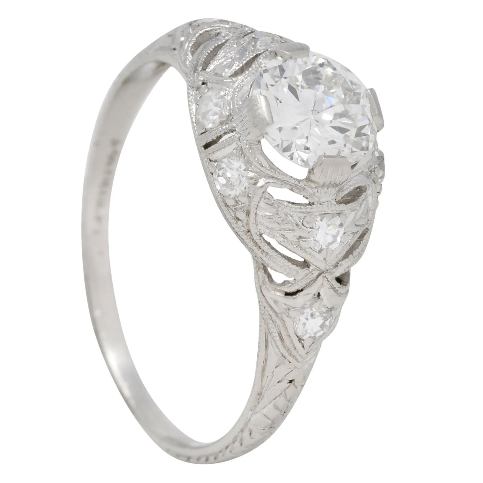 Art Deco 0.96 CTW Diamond Platinum Wheat Engagement Ring