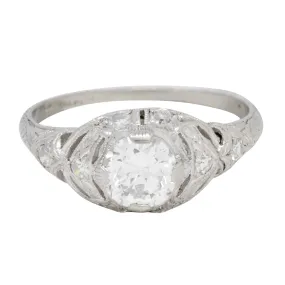 Art Deco 0.96 CTW Diamond Platinum Wheat Engagement Ring