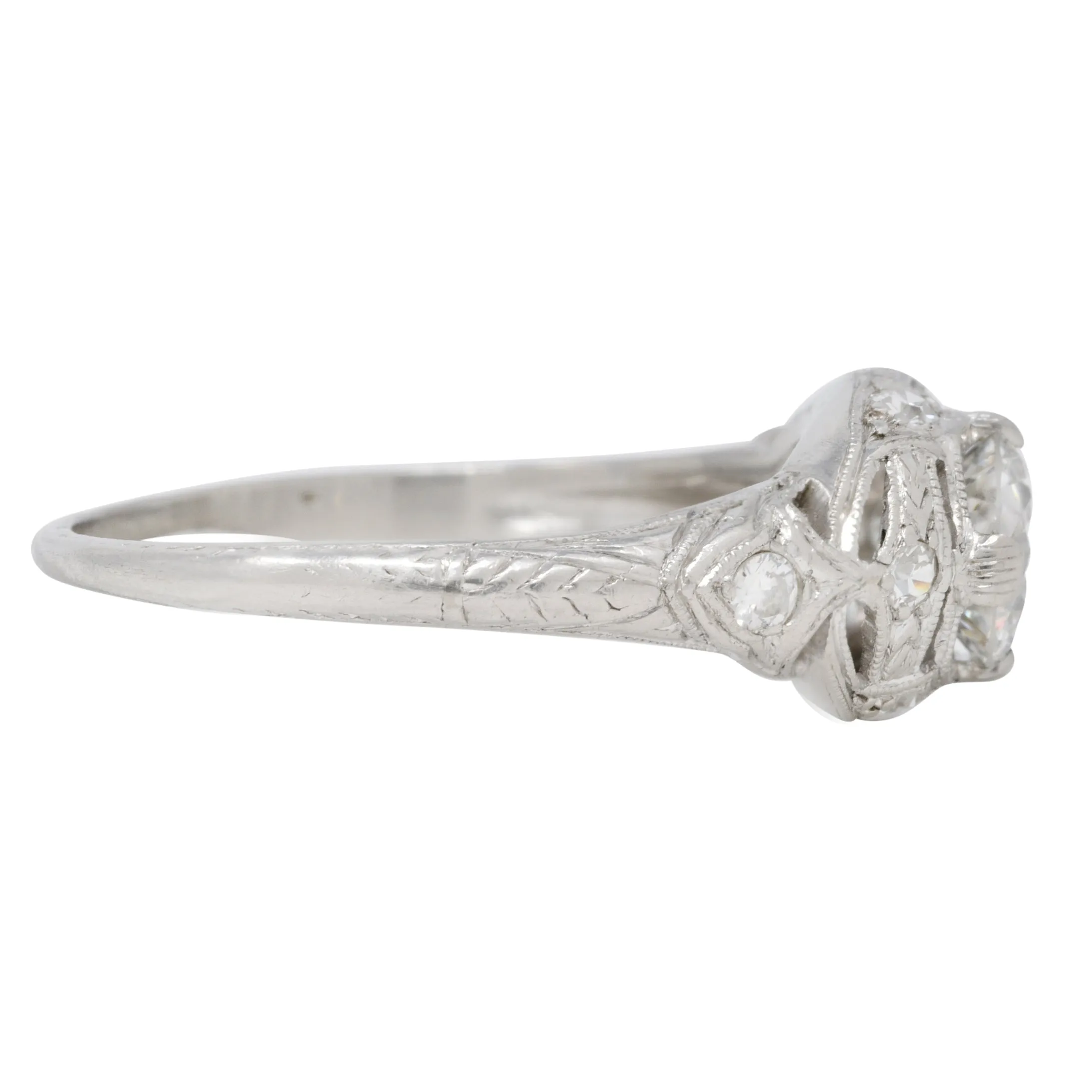 Art Deco 0.96 CTW Diamond Platinum Wheat Engagement Ring