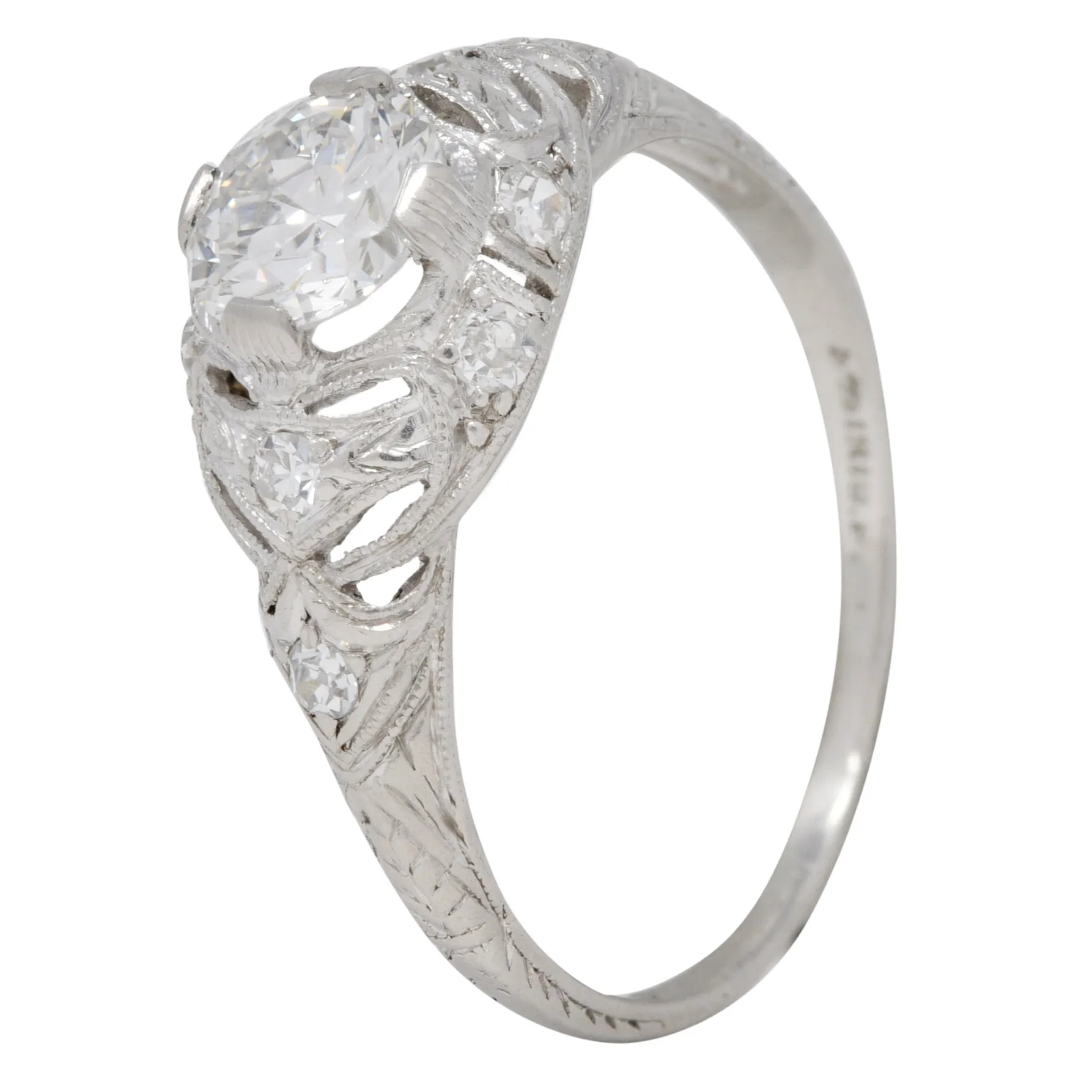 Art Deco 0.96 CTW Diamond Platinum Wheat Engagement Ring