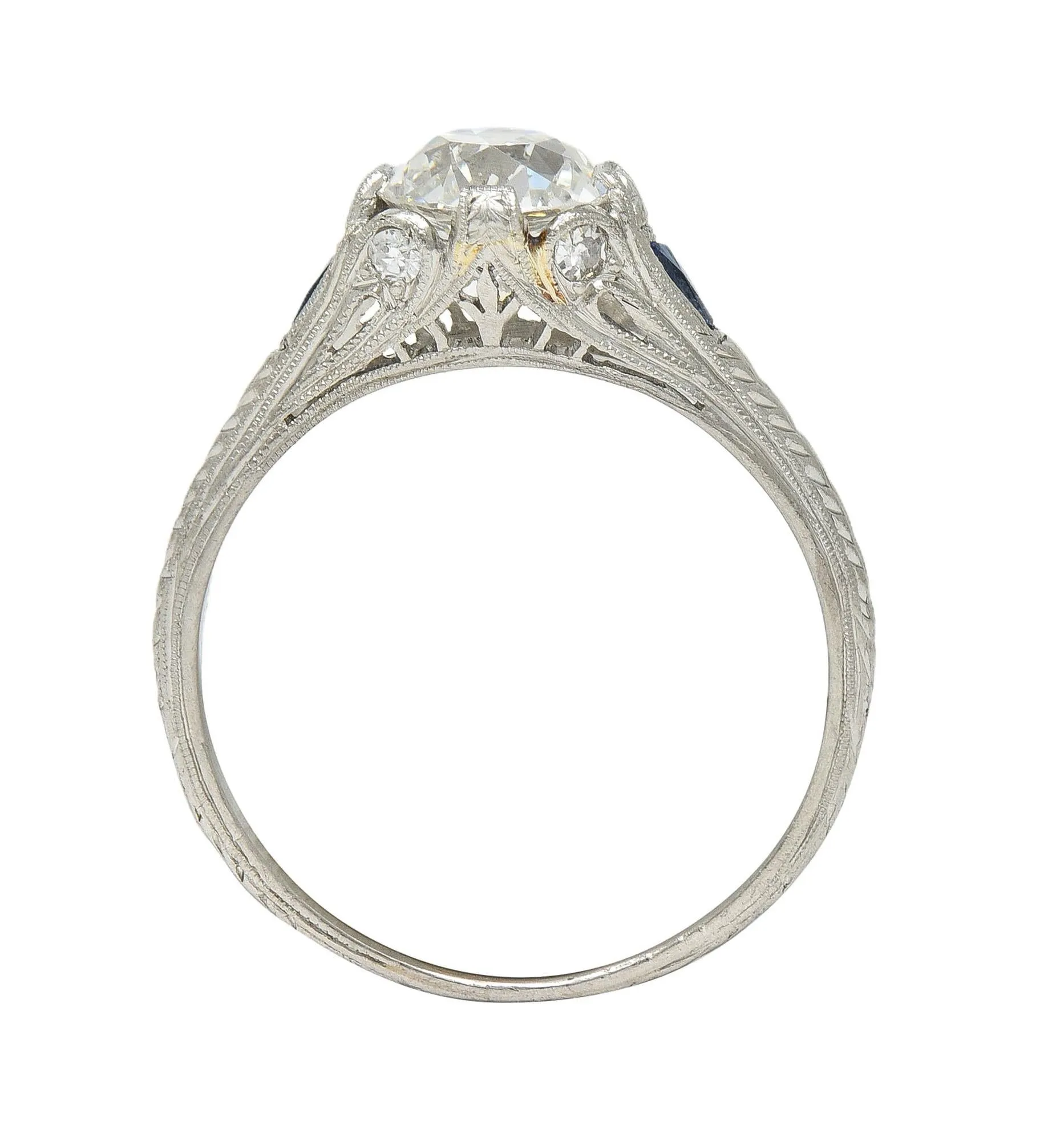 Art Deco 1.27 CTW Old European Cut Diamond Platinum Fleur-De-Lis Antique Engagement Ring GIA