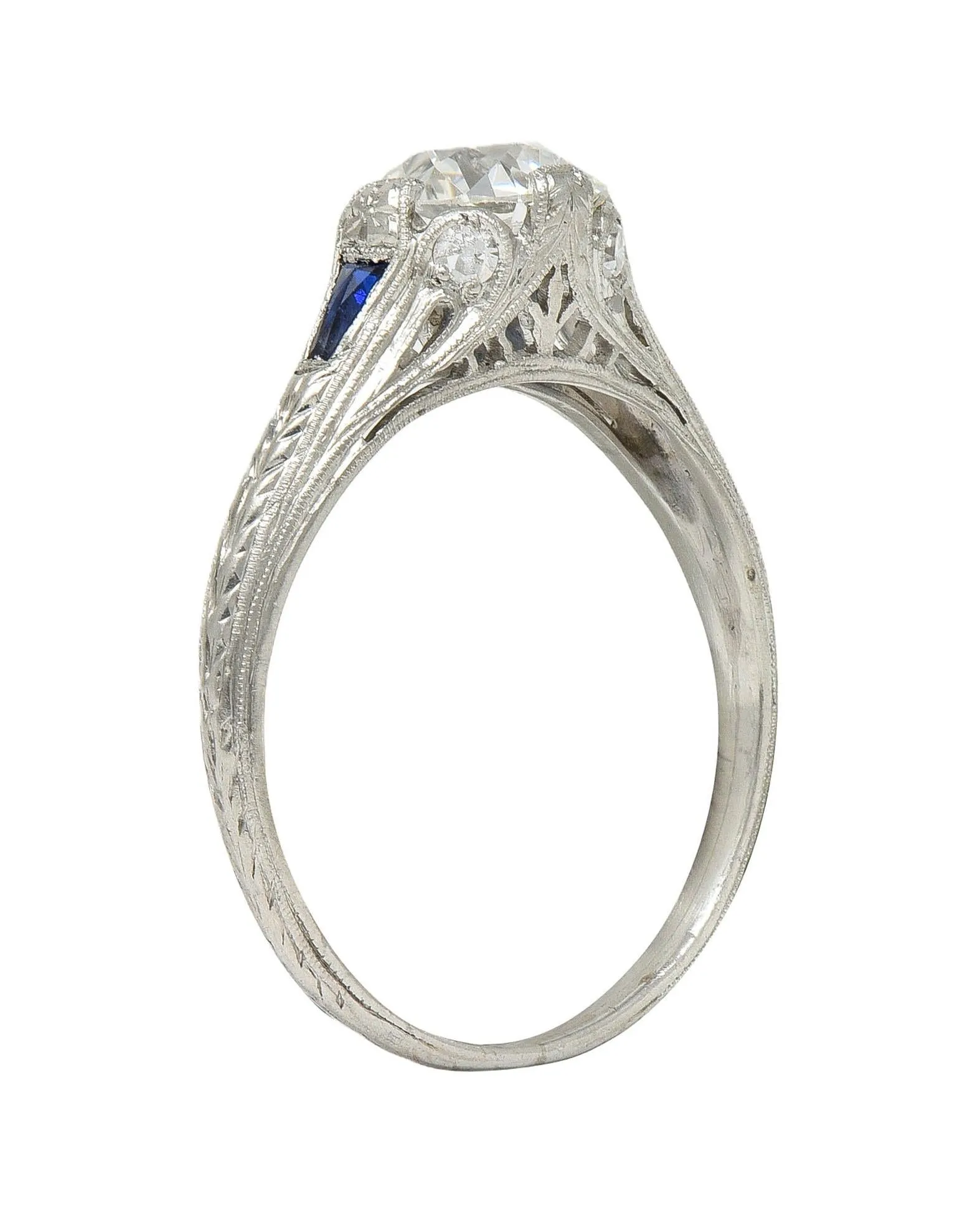 Art Deco 1.27 CTW Old European Cut Diamond Platinum Fleur-De-Lis Antique Engagement Ring GIA