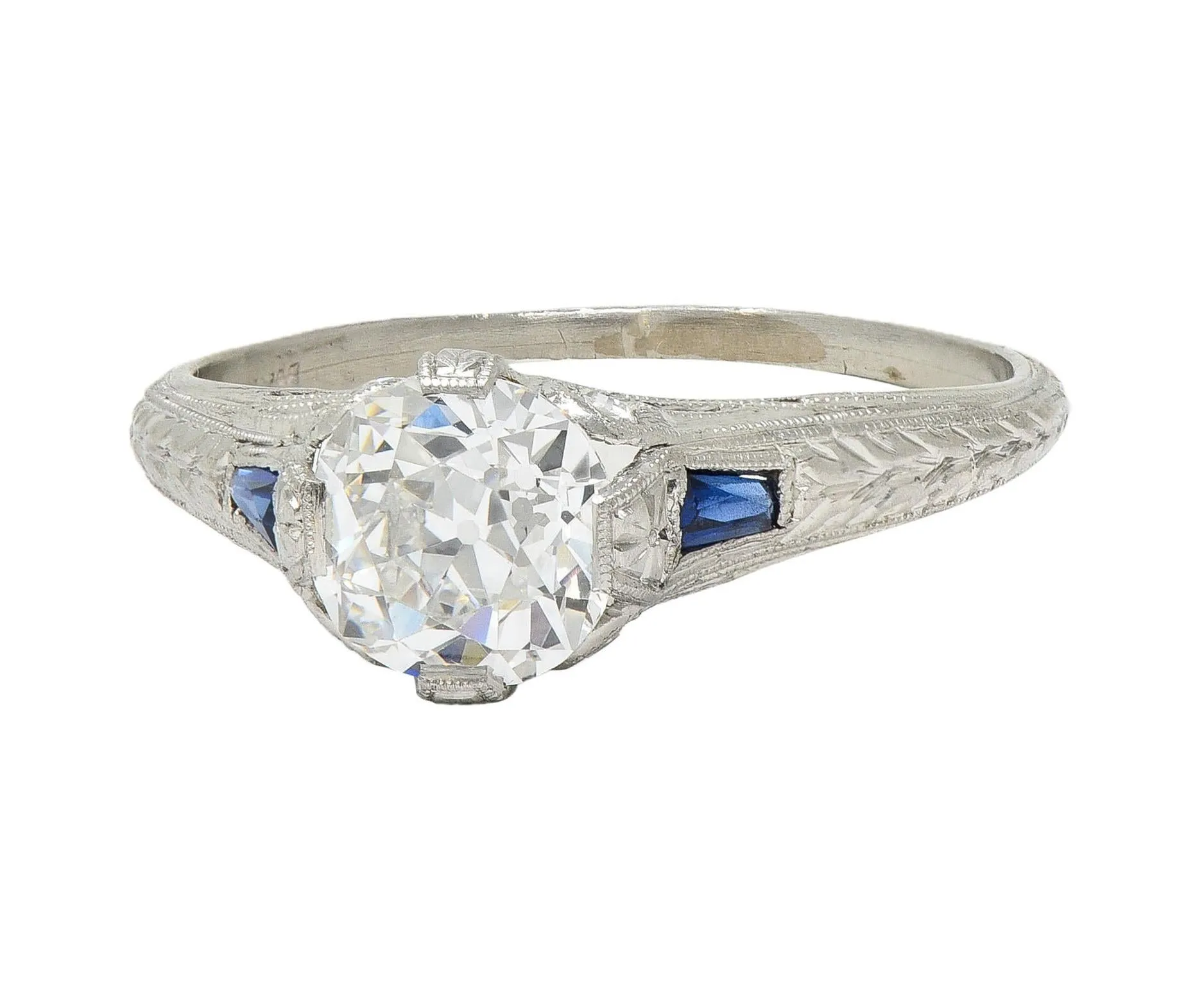 Art Deco 1.27 CTW Old European Cut Diamond Platinum Fleur-De-Lis Antique Engagement Ring GIA