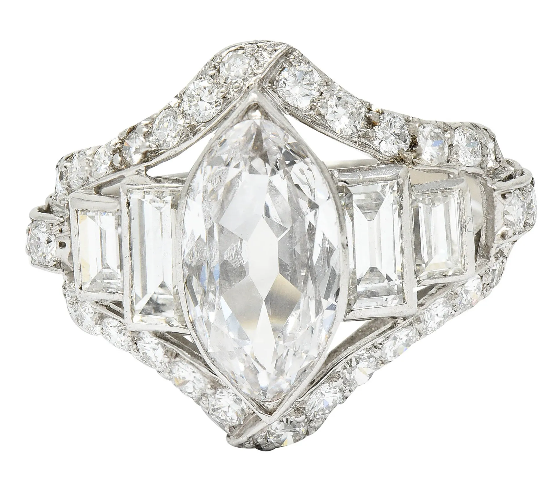 Art Deco 2.70 CTW Marquise Diamond Platinum Band Ring