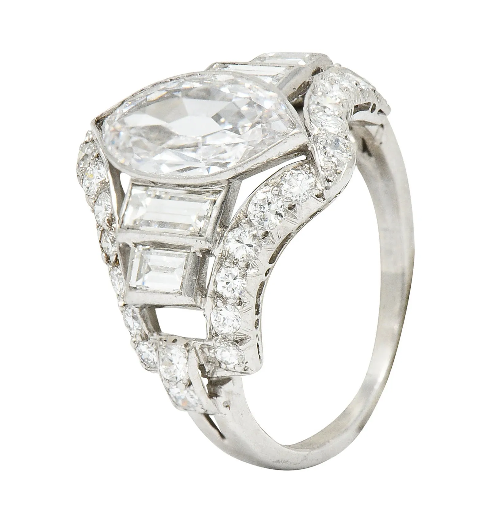 Art Deco 2.70 CTW Marquise Diamond Platinum Band Ring