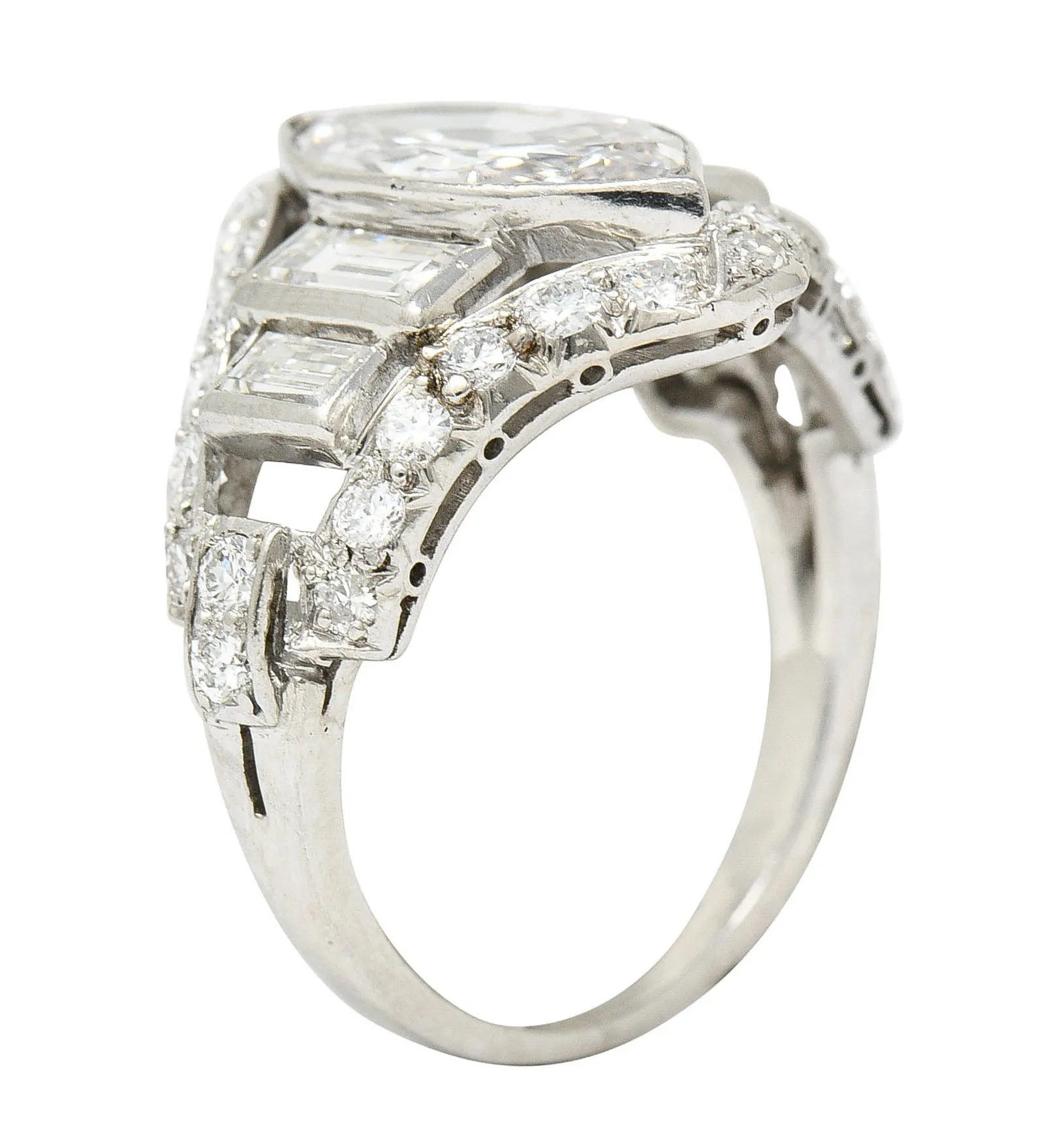 Art Deco 2.70 CTW Marquise Diamond Platinum Band Ring